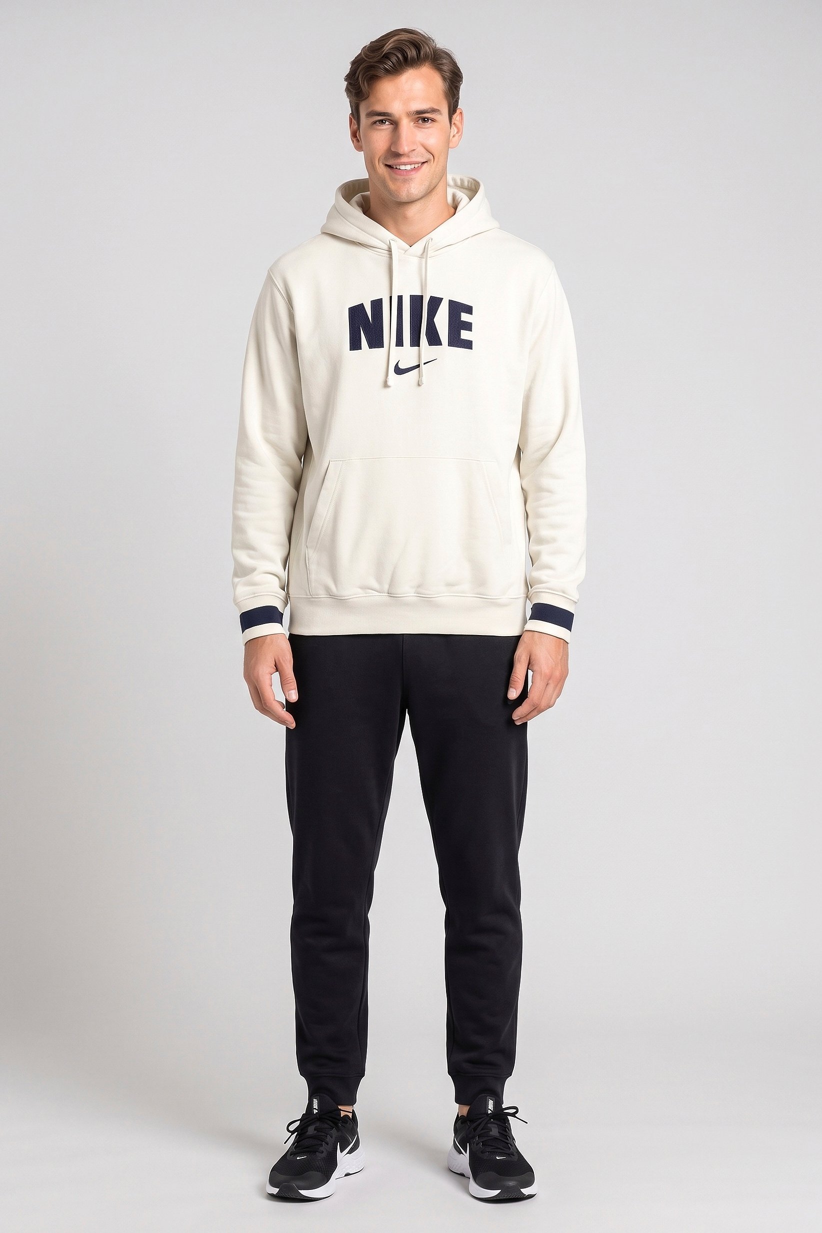 Men Sportswear Fit Long Sleeve Outdoor Hoodie, Off White