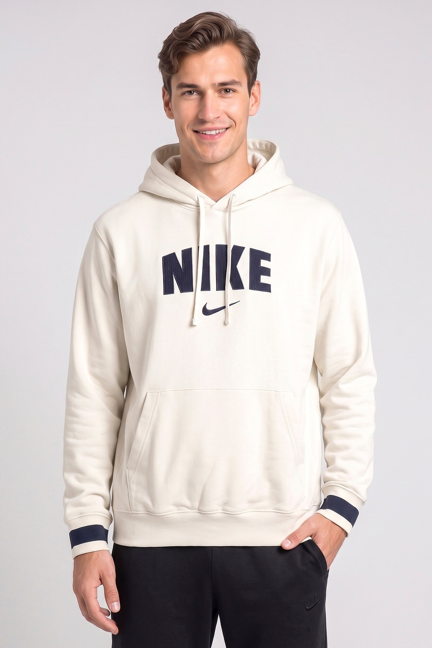 Men Sportswear Fit Long Sleeve Outdoor Hoodie, Off White