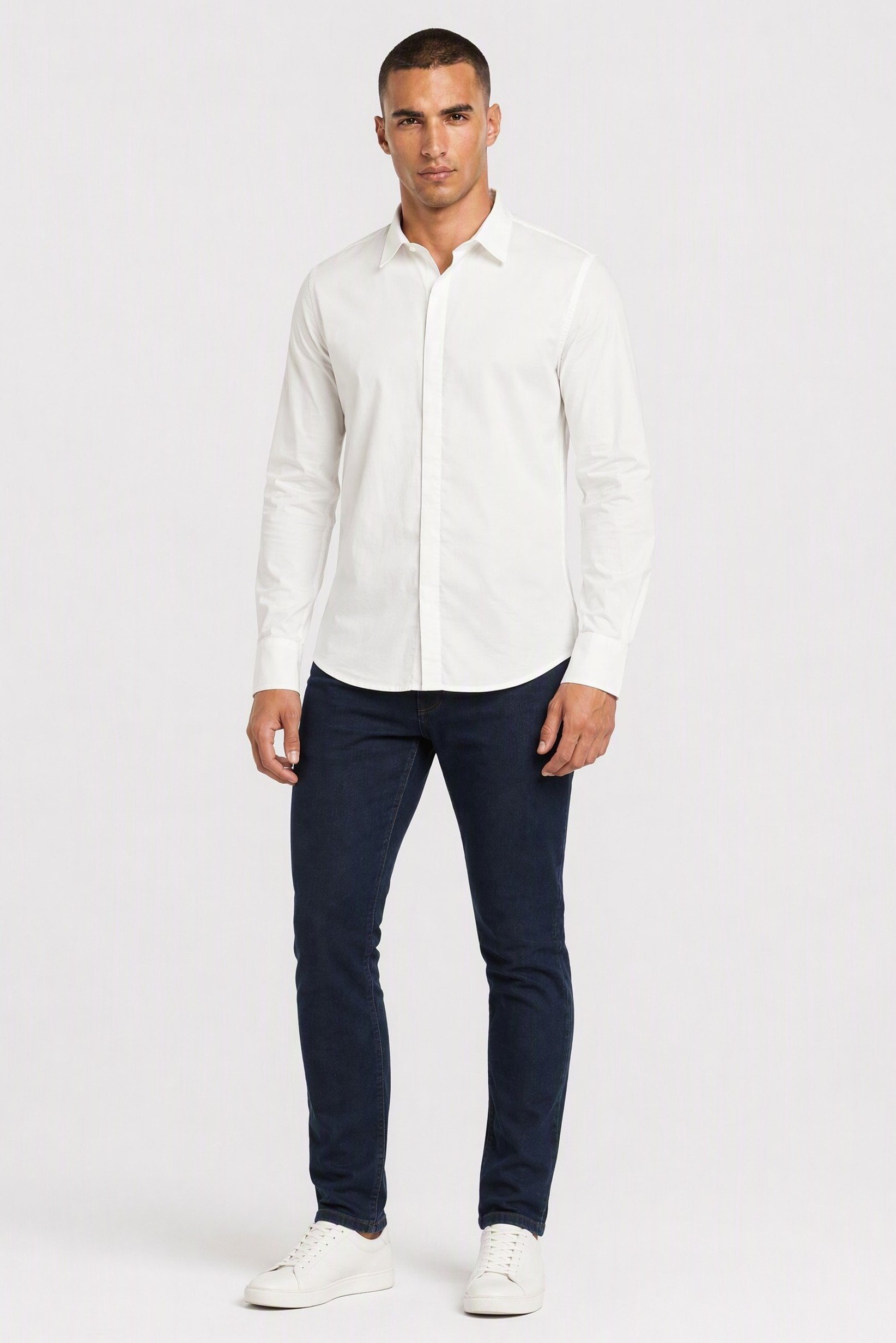 Men Regular Fit Plain Long Sleeve Casual Shirt, White