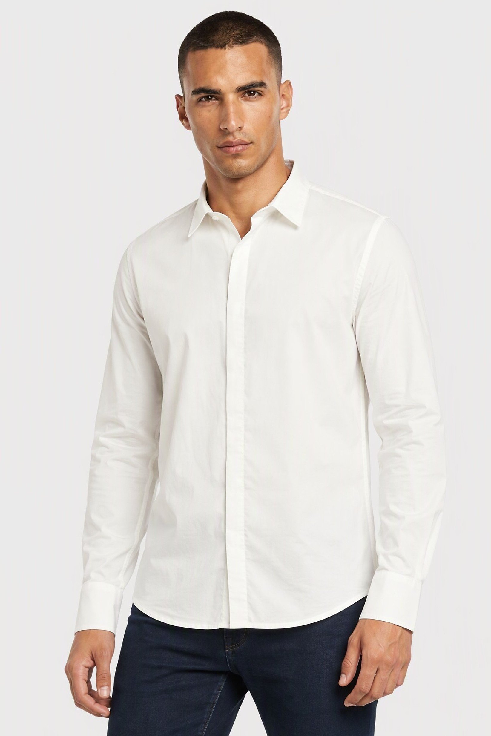 Men Regular Fit Plain Long Sleeve Casual Shirt, White