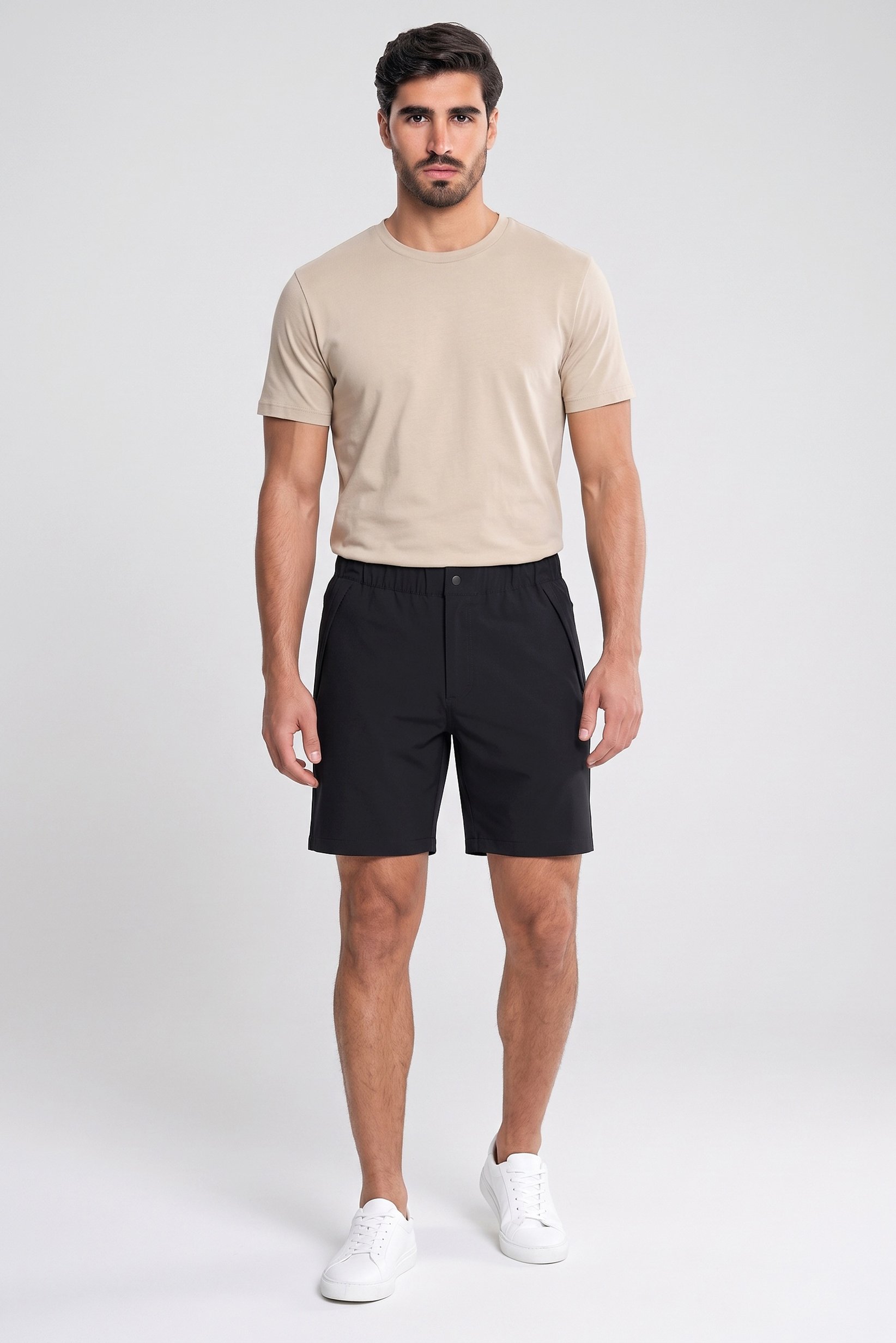 Men Solid Basic Shorts, Black