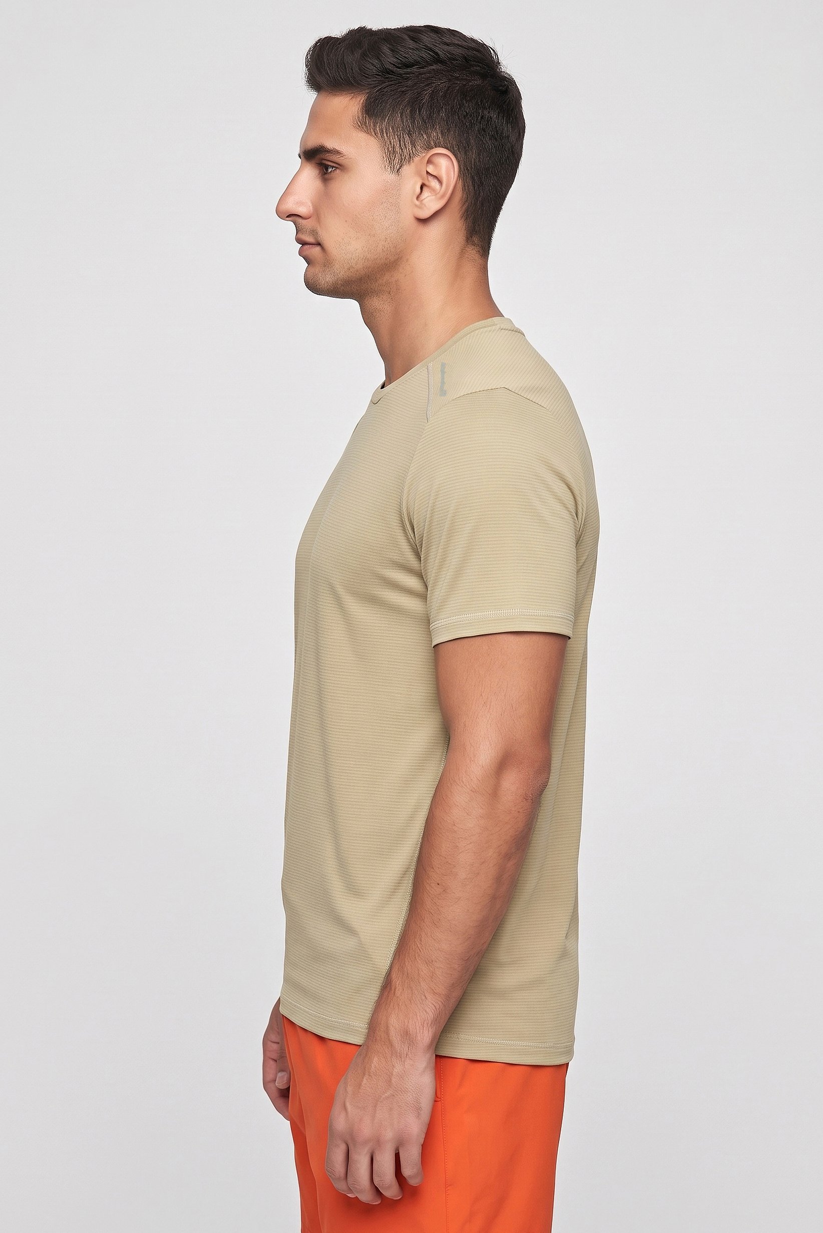 Men Sportswear Fit Short Sleeve Outdoor T-Shirt, Beige
