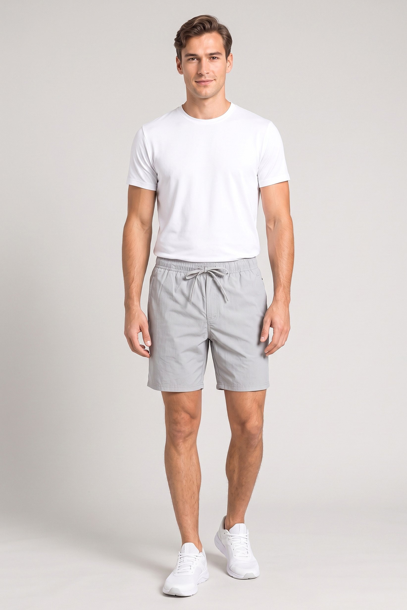 Men Embroidered Logo Basic Shorts, Grey