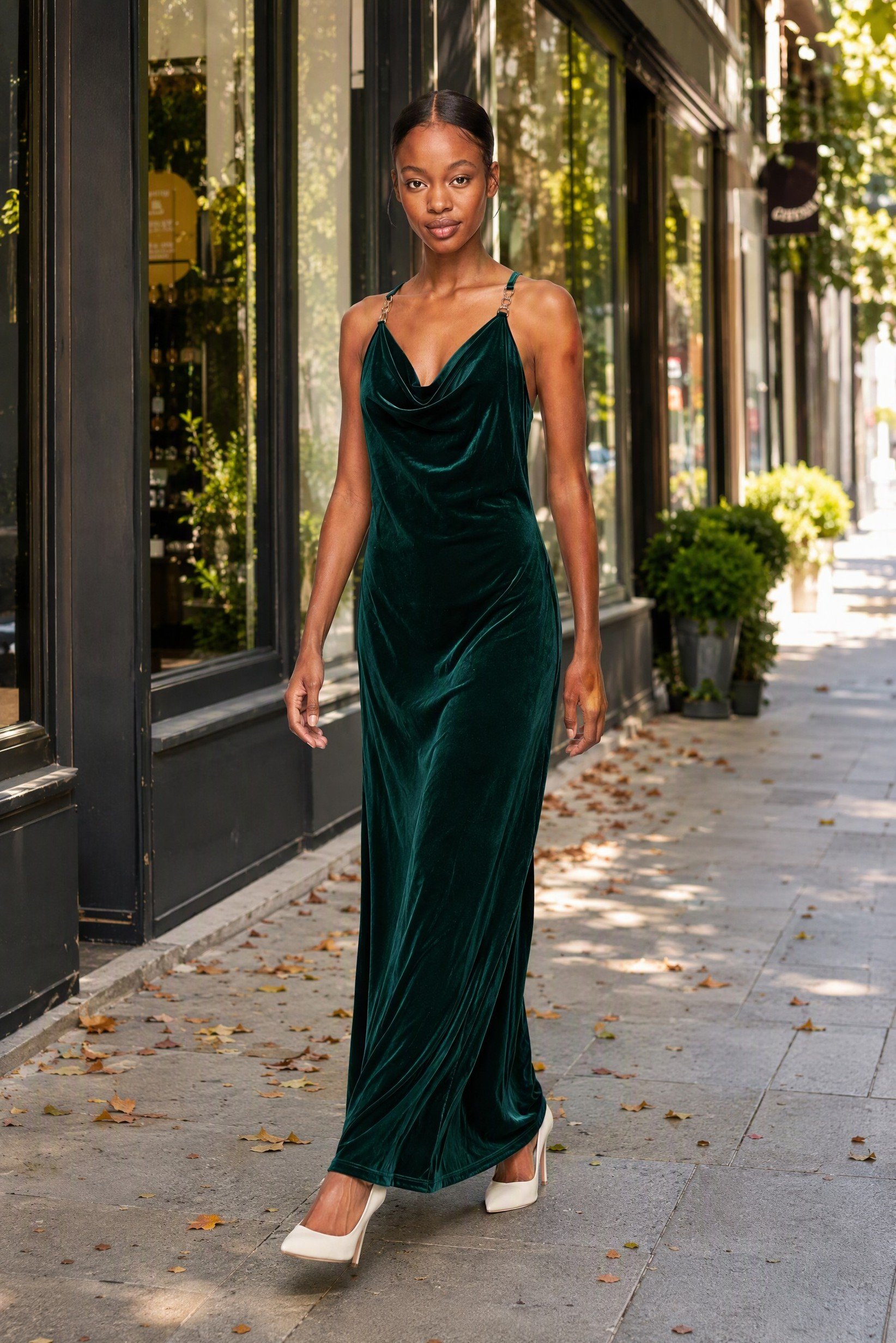 Women Plain Maxi Dress, Green