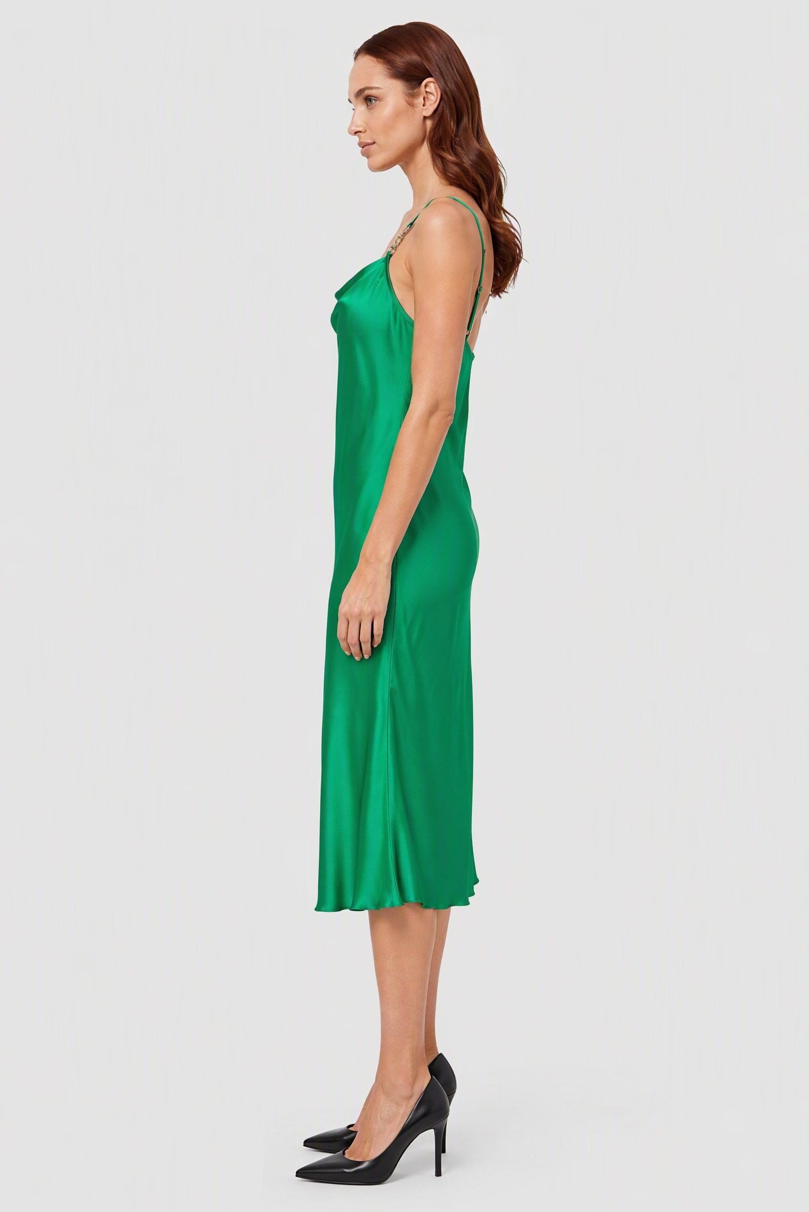 Women Solid Midi Dress, Green