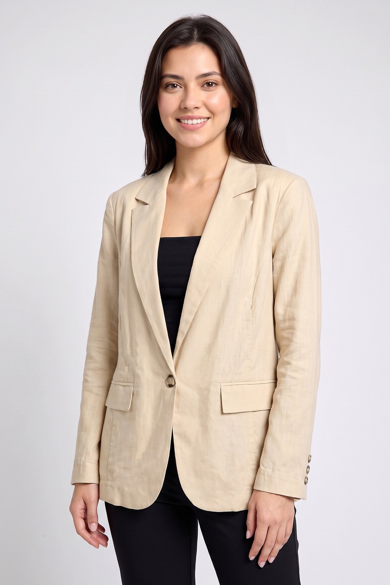 Women Regular Fit Solid Casual Blazer, Beige