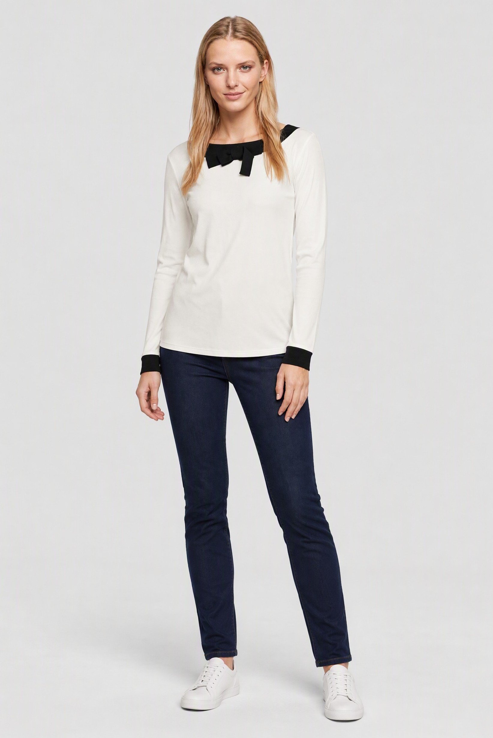 Women Boat Neck Textured Long Sleeve Top, White