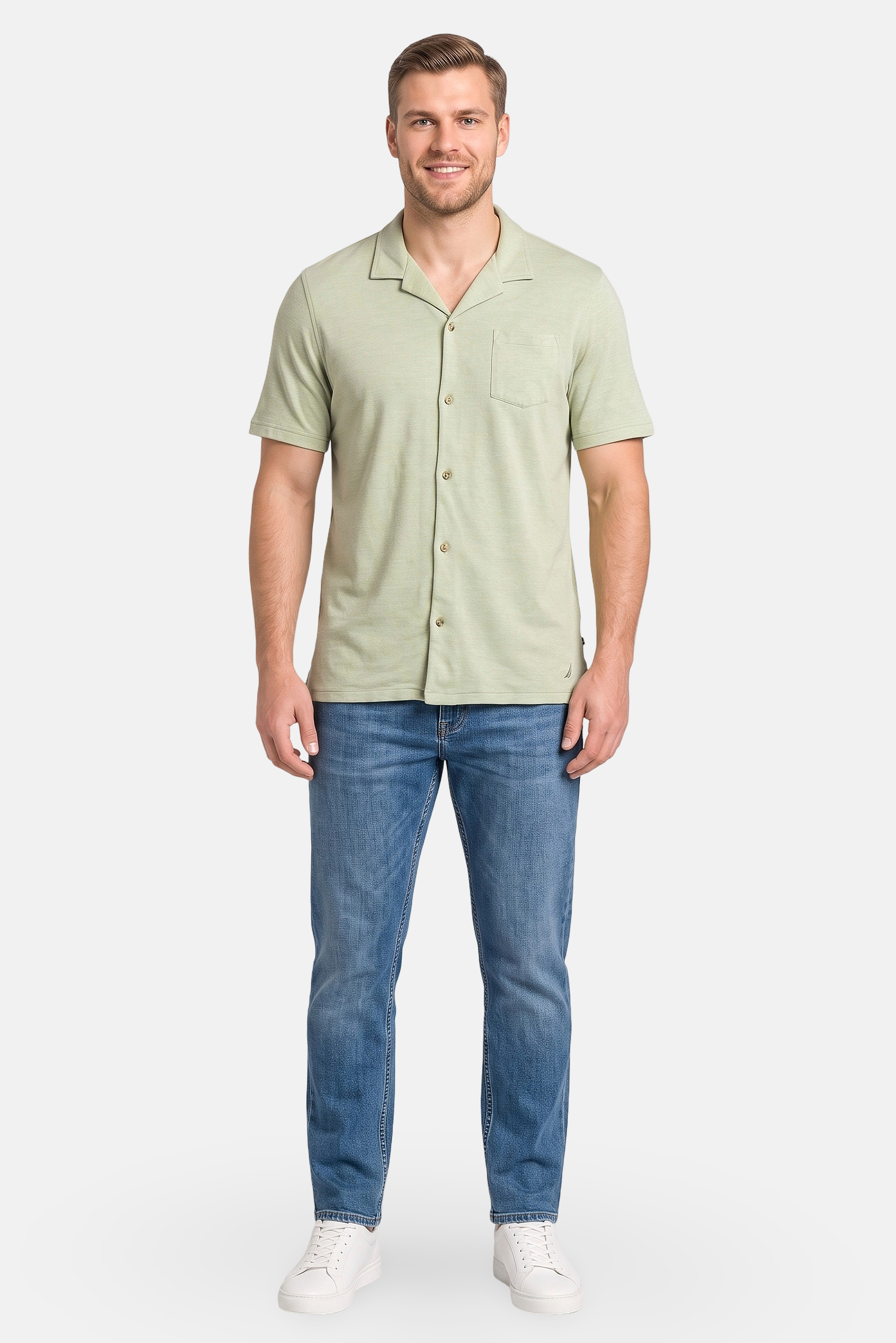 Men Regular Fit Short Sleeve Heather Casual Shirt, Sage Green