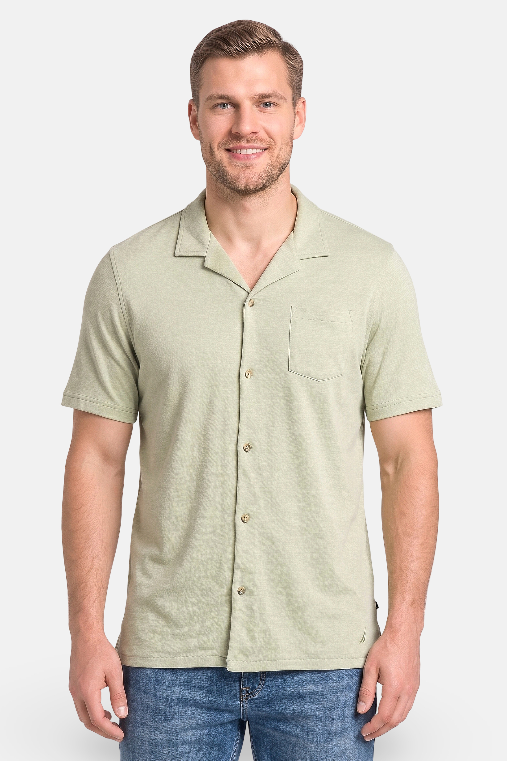 Men Regular Fit Short Sleeve Heather Casual Shirt, Sage Green