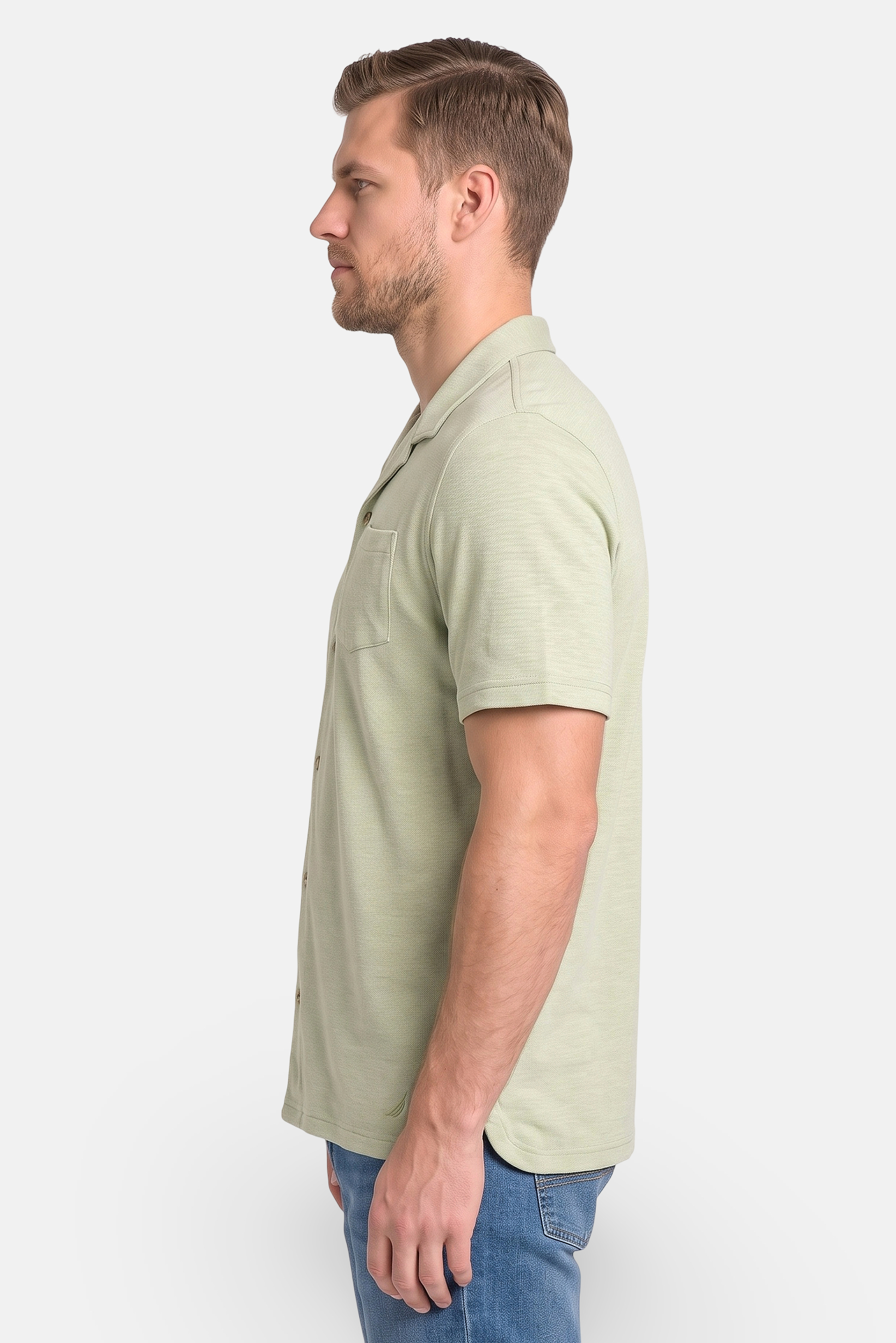 Men Regular Fit Short Sleeve Heather Casual Shirt, Sage Green