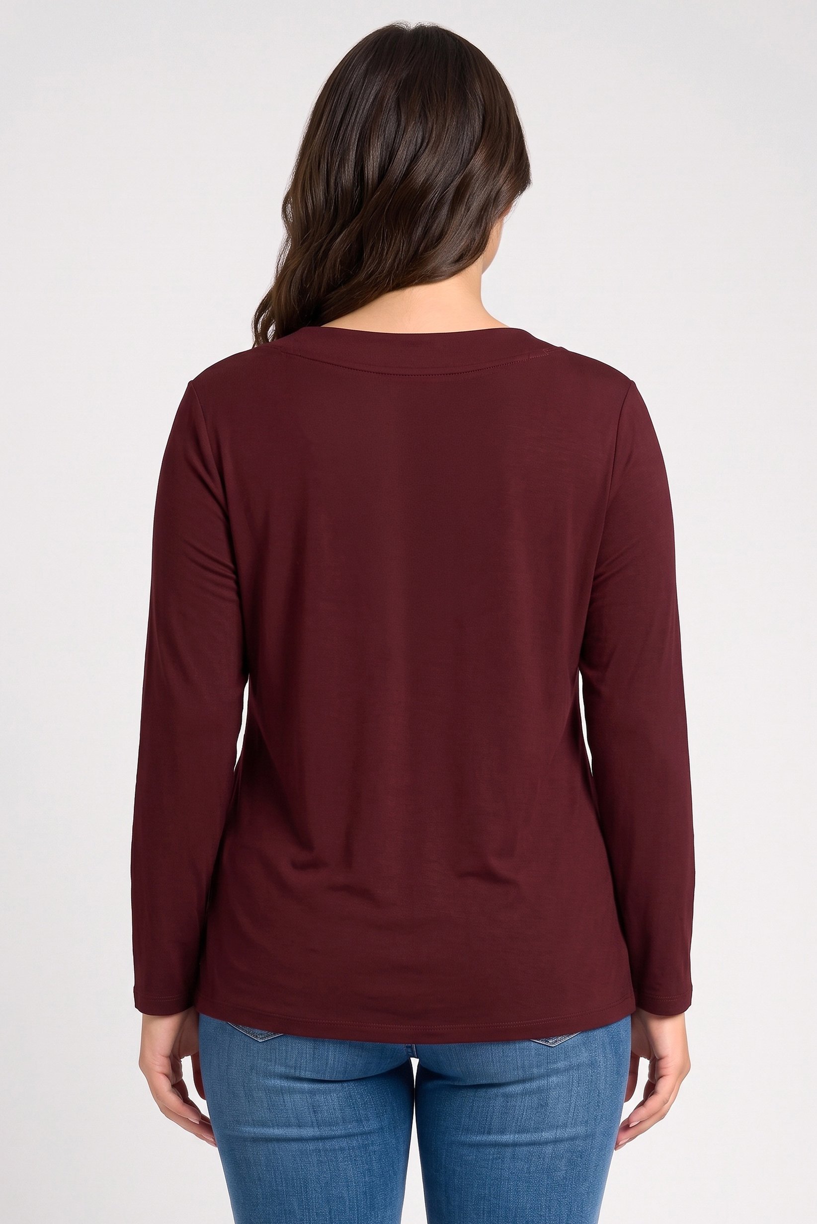 Lauren By Ralph Lauren Women Surplice Neck Long Sleeve Plain Blouse, Dark Maroon