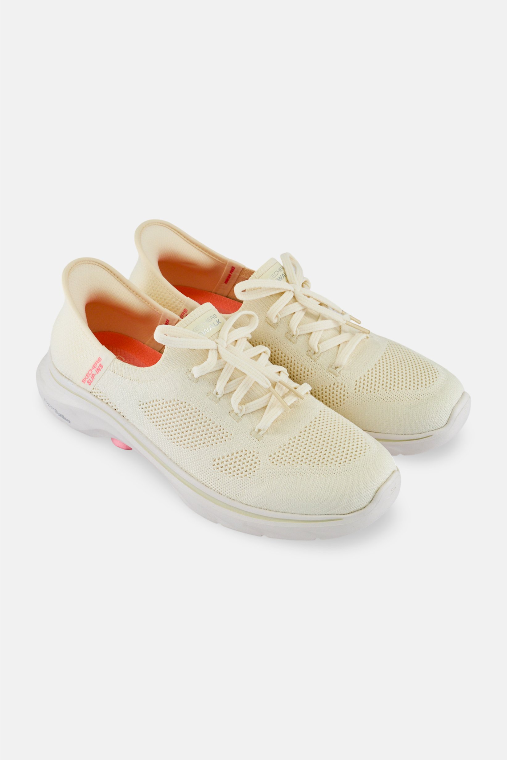 Women Go Walk Lace Up Walking Shoes, Cream