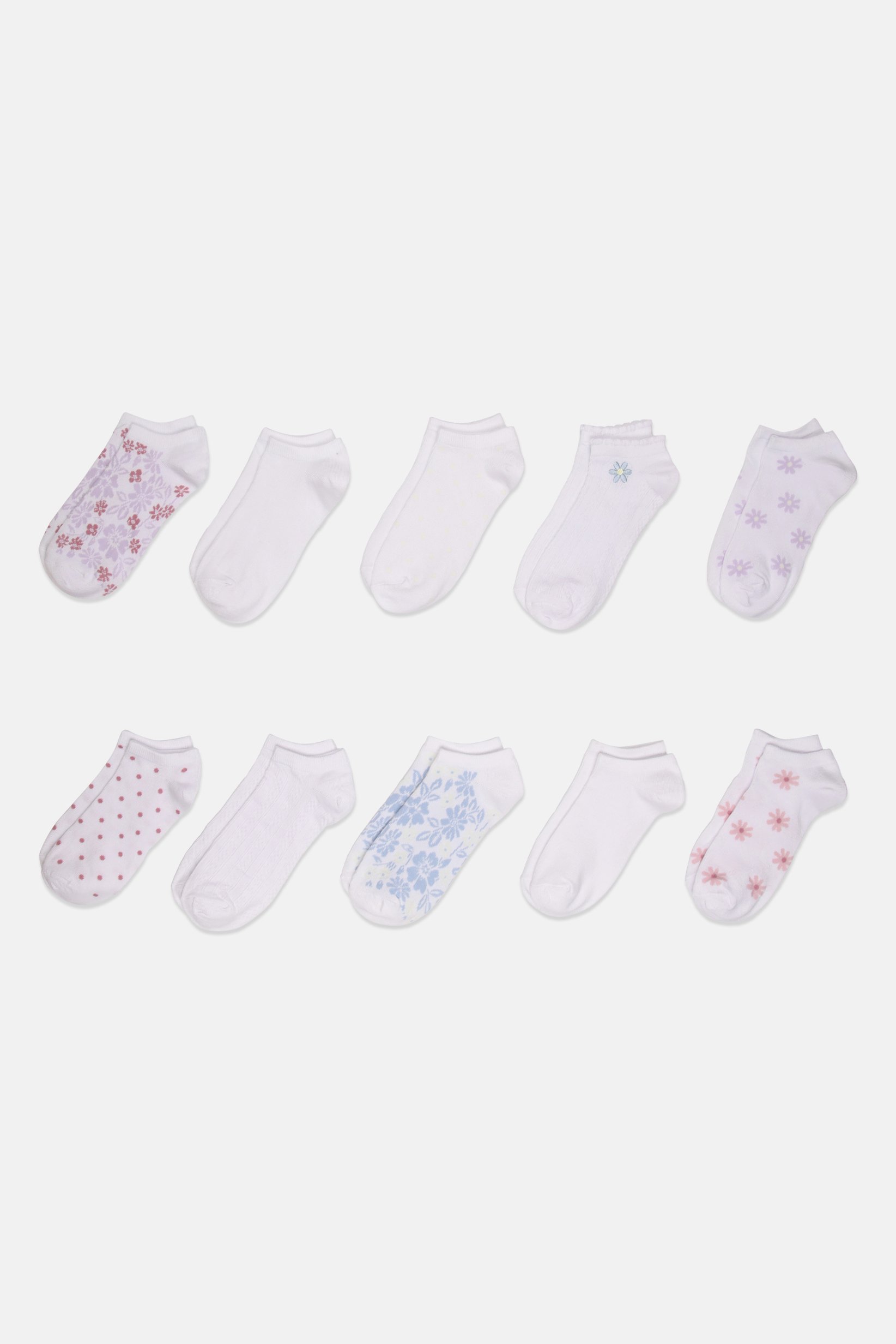 Women 10 Pairs Textured No Show Socks, White