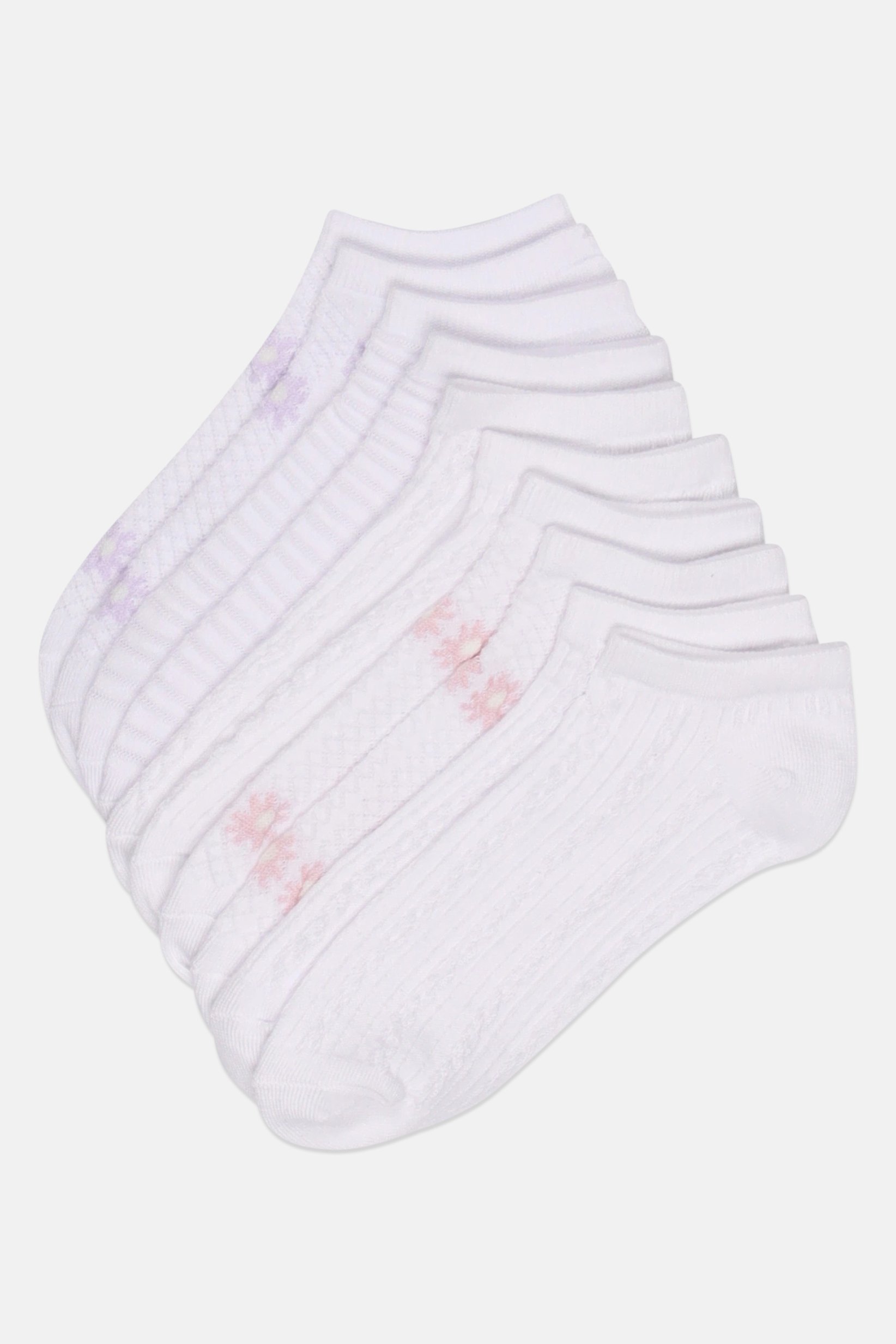 Women 10 Pairs Floral Print Ankle Socks, White