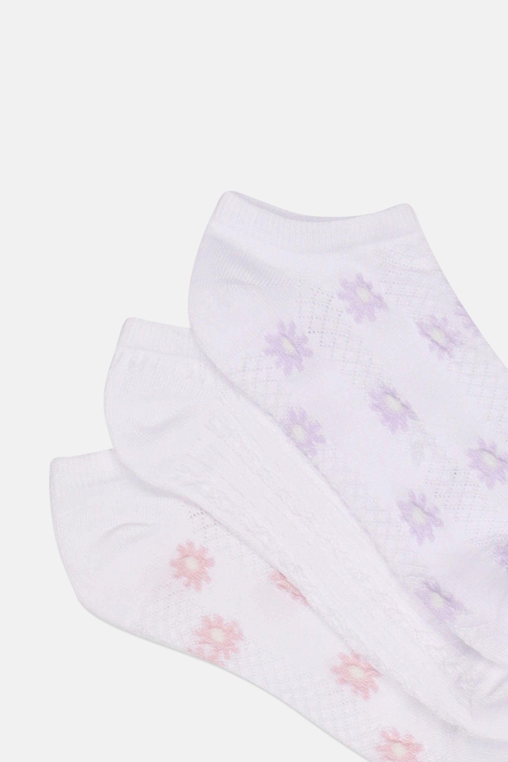 Women 10 Pairs Floral Print Ankle Socks, White