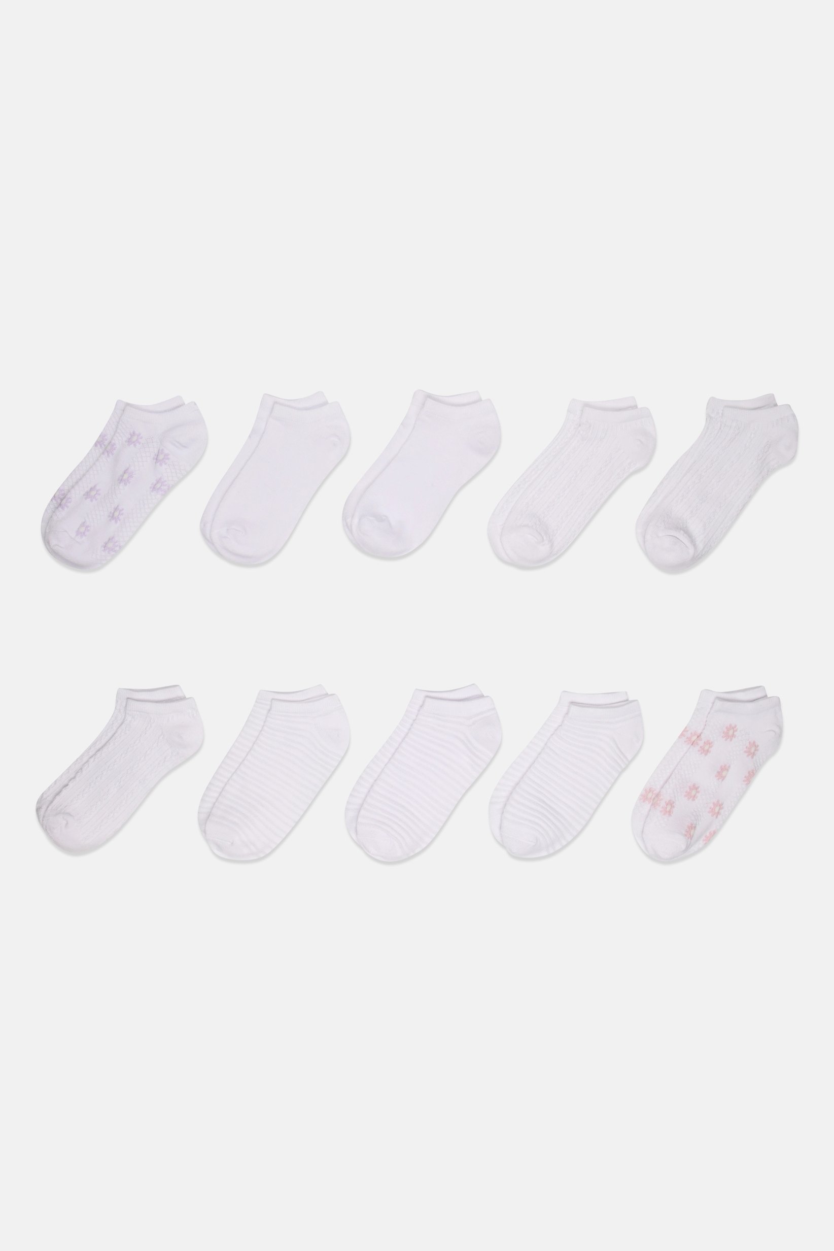 Women 10 Pairs Floral Print Ankle Socks, White