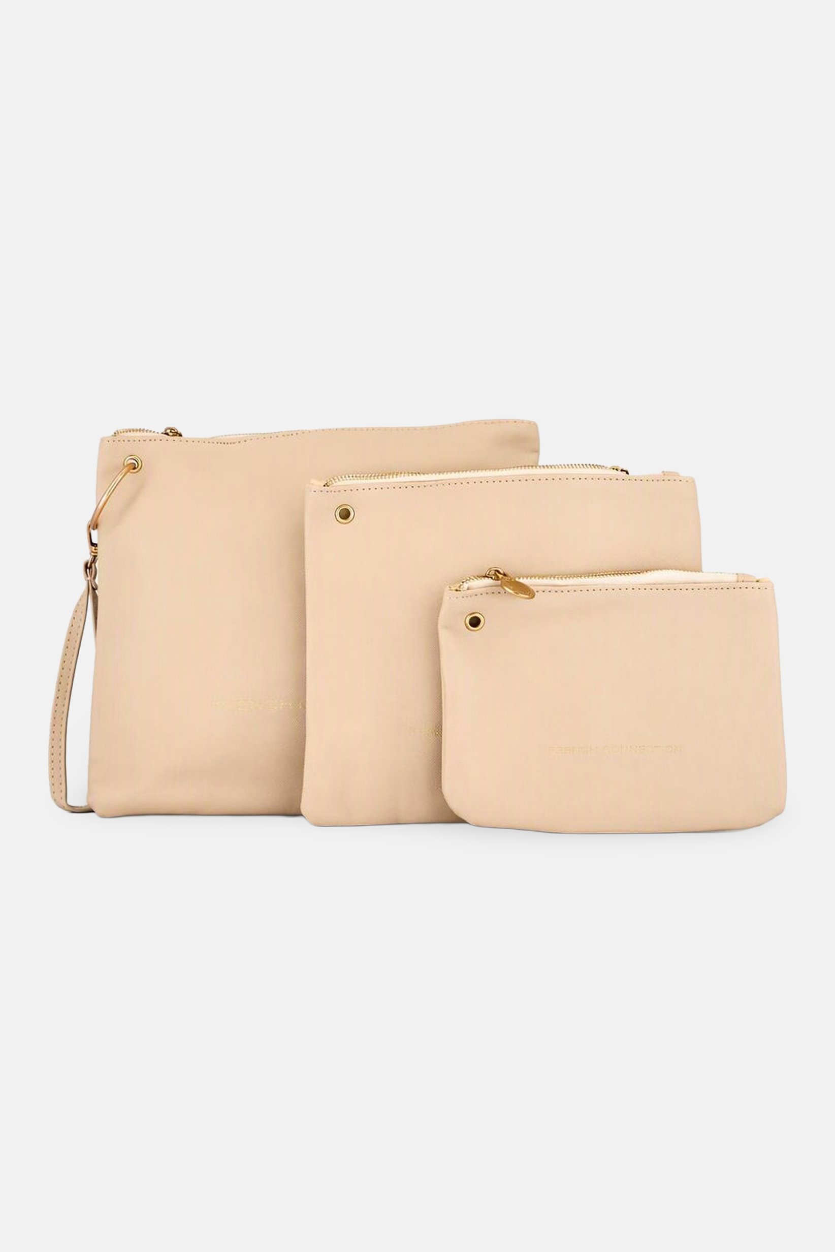 3 Pieces Plain Luxe Travel Pouches, Beige