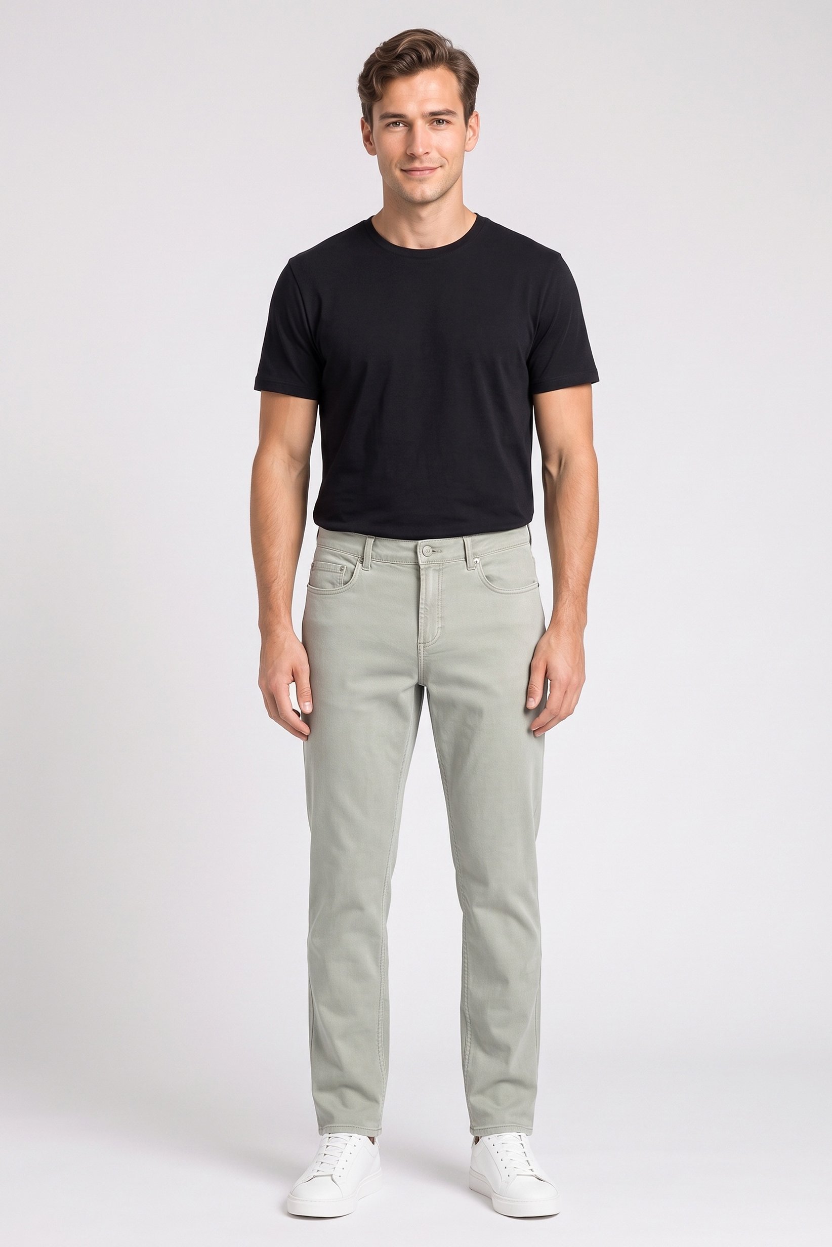 Men Regular Fit Washed Stretchable Denim Jeans, Washed Olive