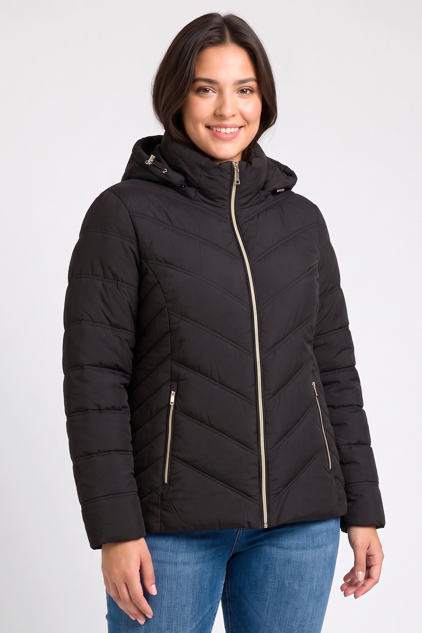 Women Quilted Puffer Jacket, Black