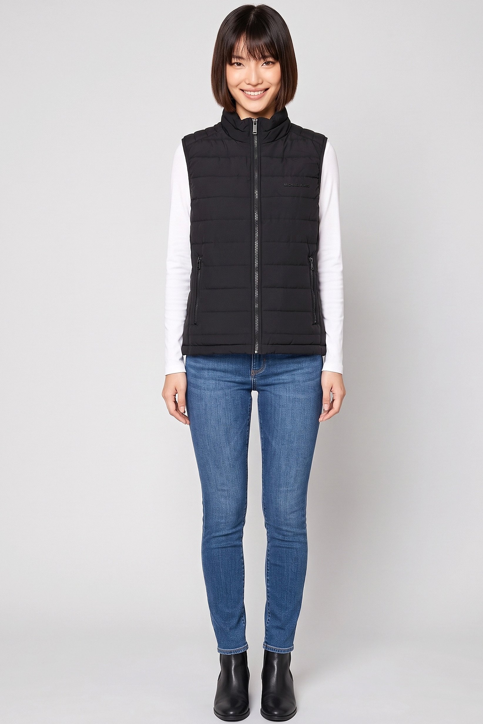 Women Quilted Puffer Vest Jacket, Black
