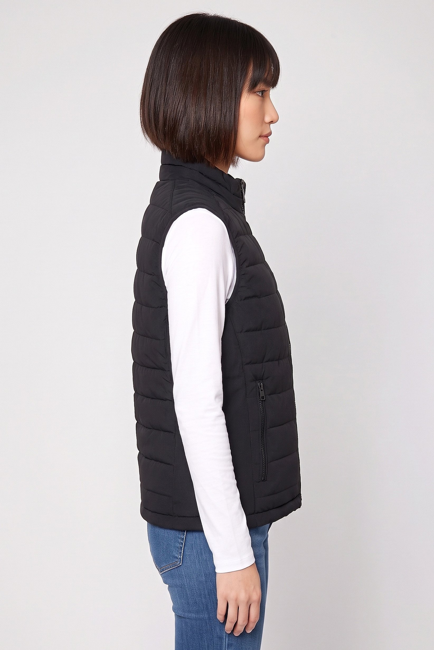 Women Quilted Puffer Vest Jacket, Black