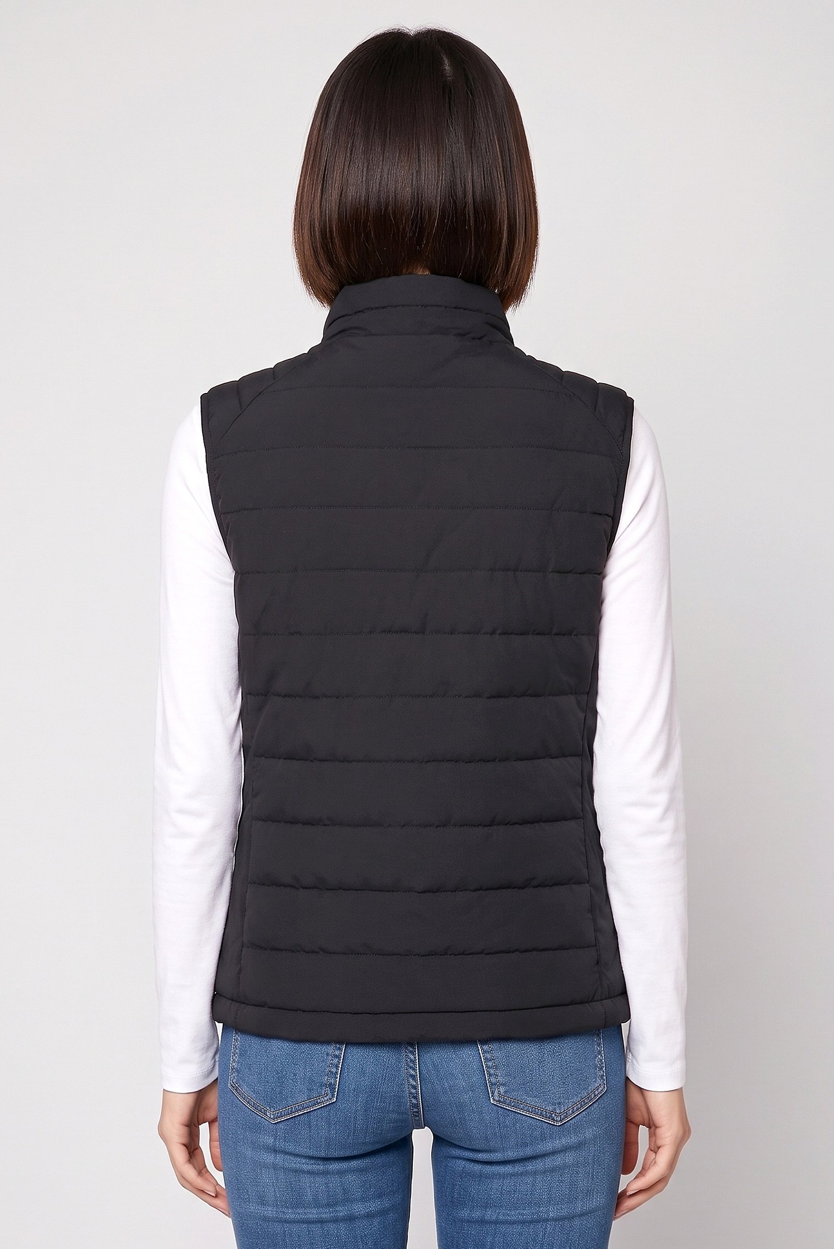 Women Quilted Puffer Vest Jacket, Black