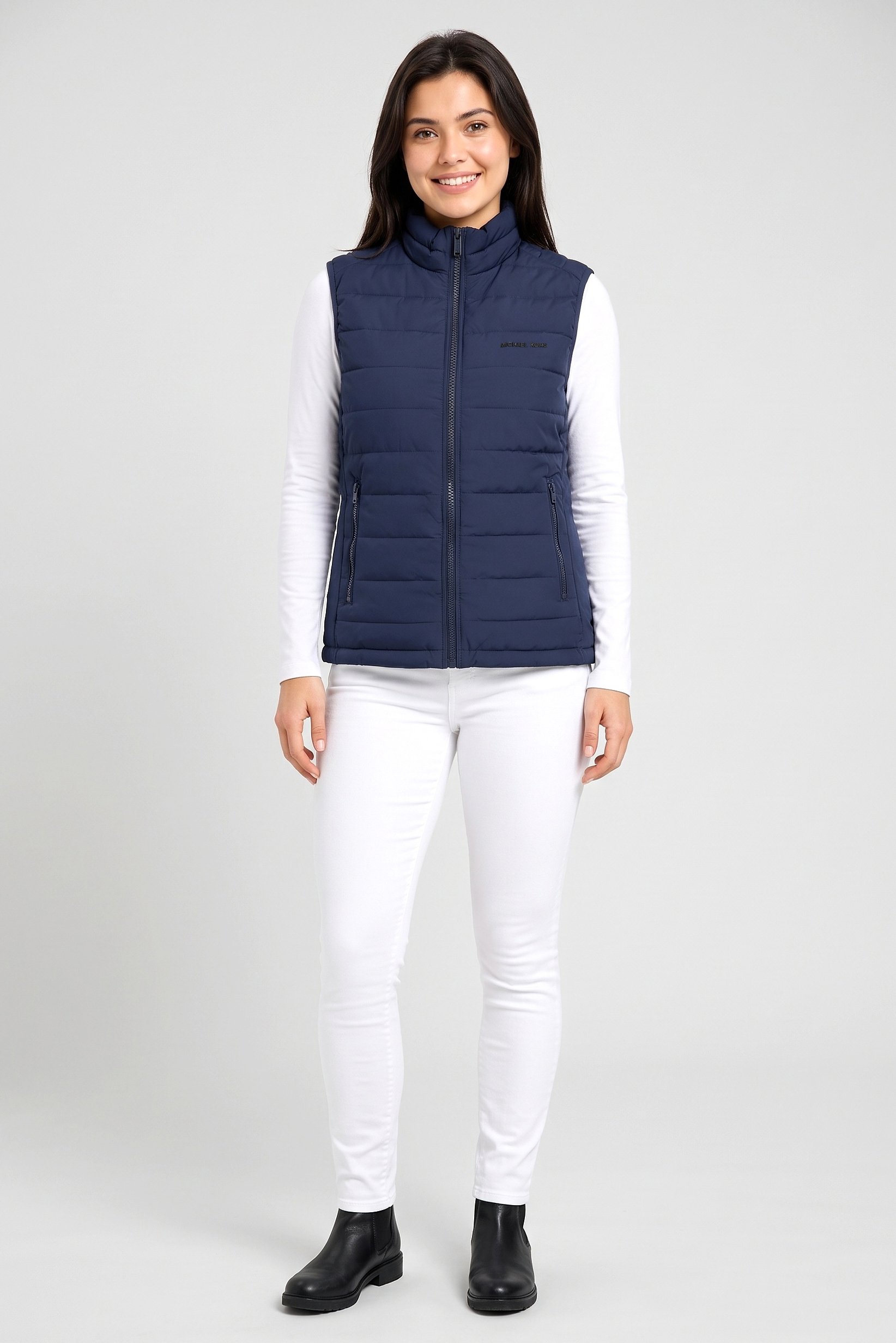 Women Quilted Puffer Vest Jacket, Navy