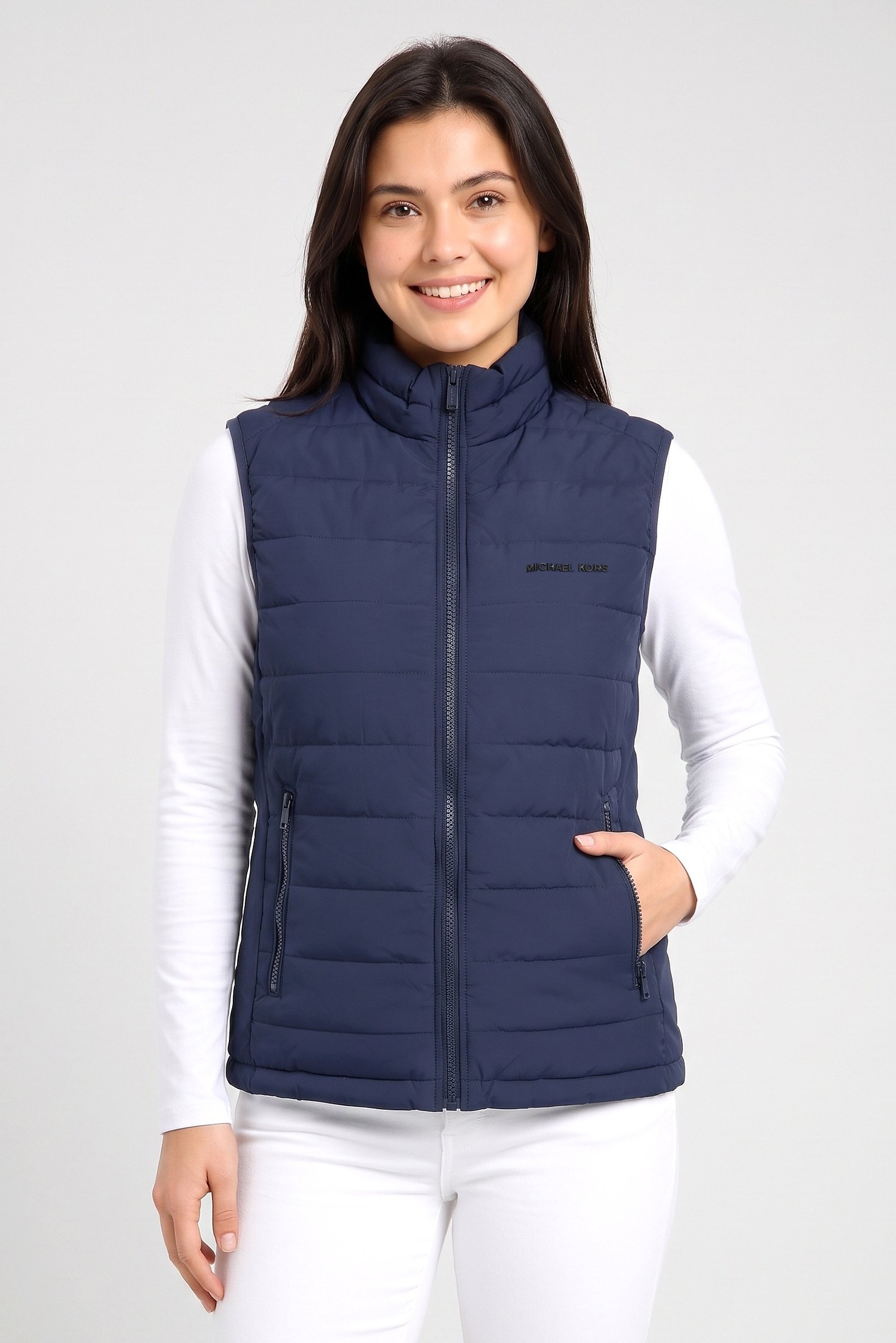 Women Quilted Puffer Vest Jacket, Navy