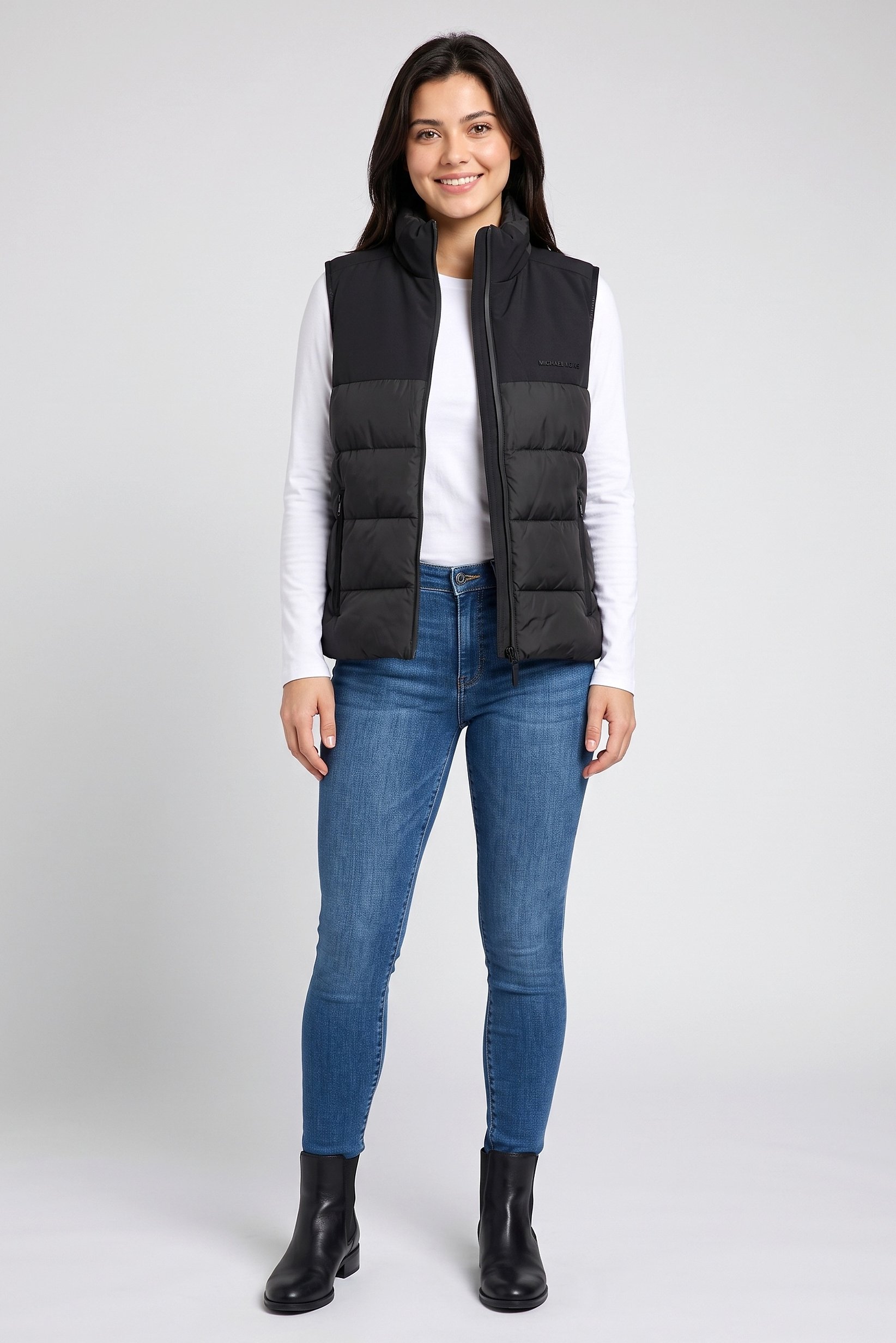 Women Quilted Puffer Vest Jacket, Black