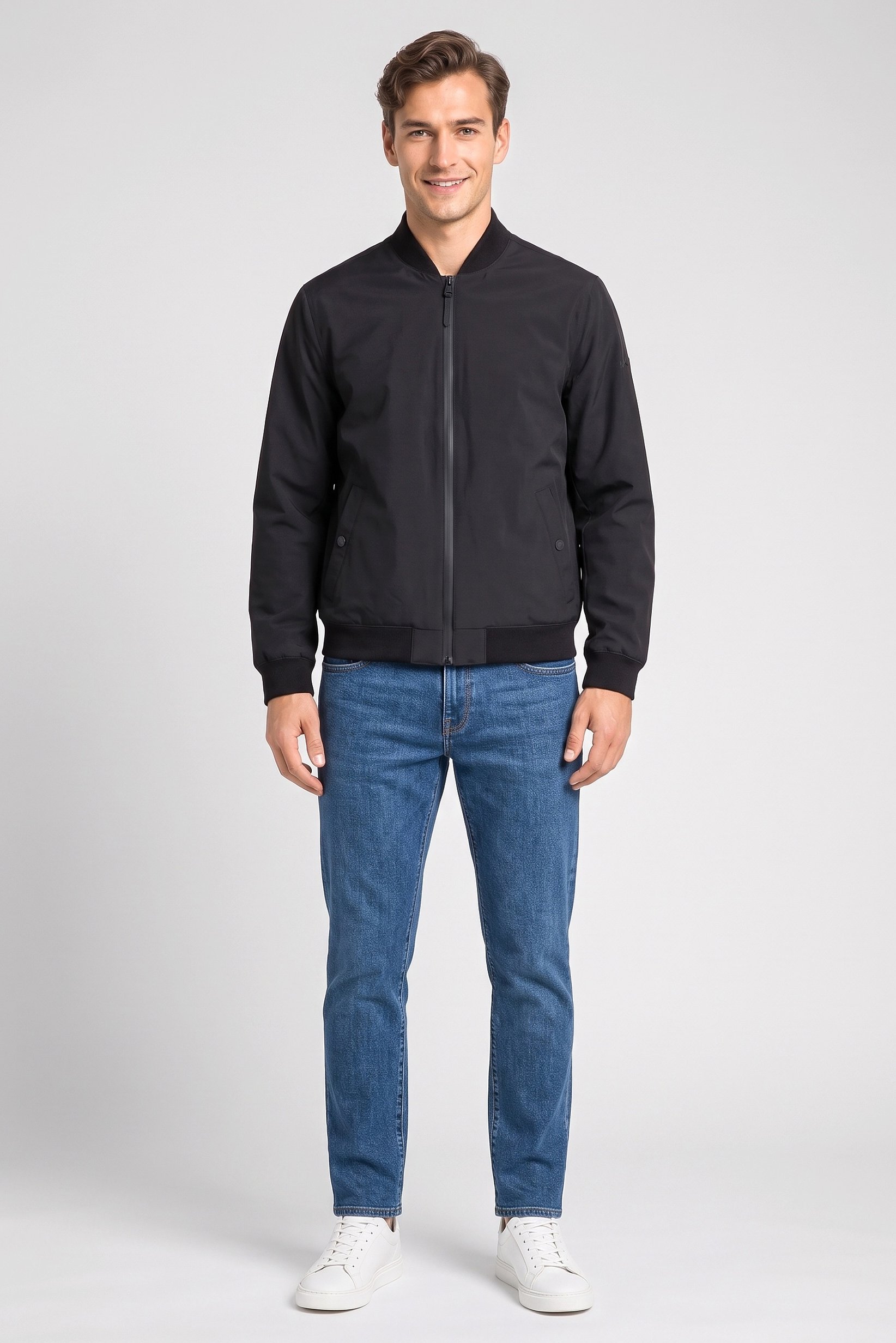 Men Plain Bomber Jacket, Black