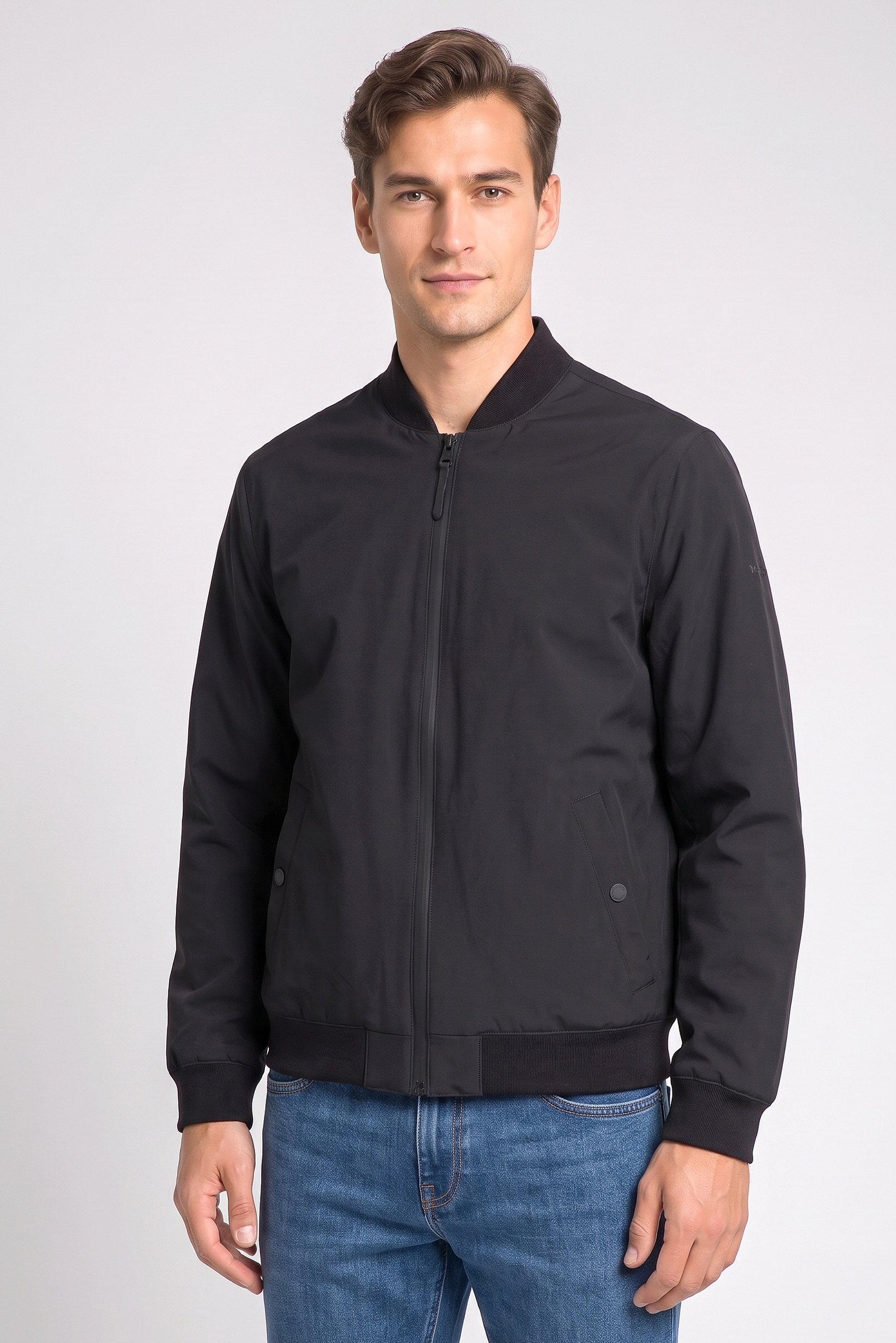 Men Plain Bomber Jacket, Black