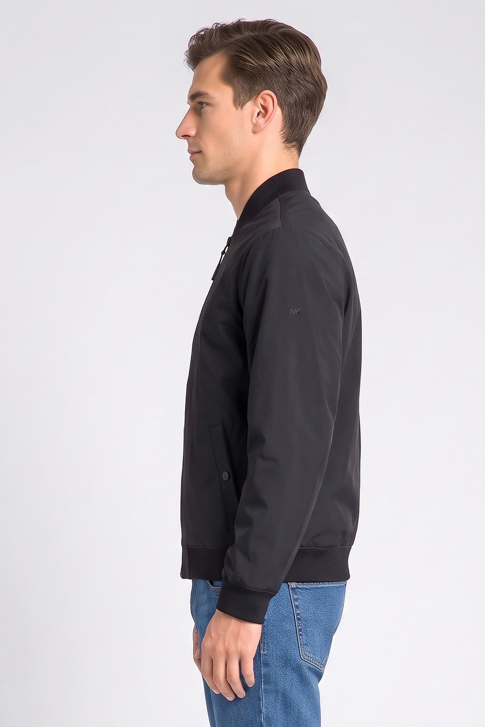 Men Plain Bomber Jacket, Black