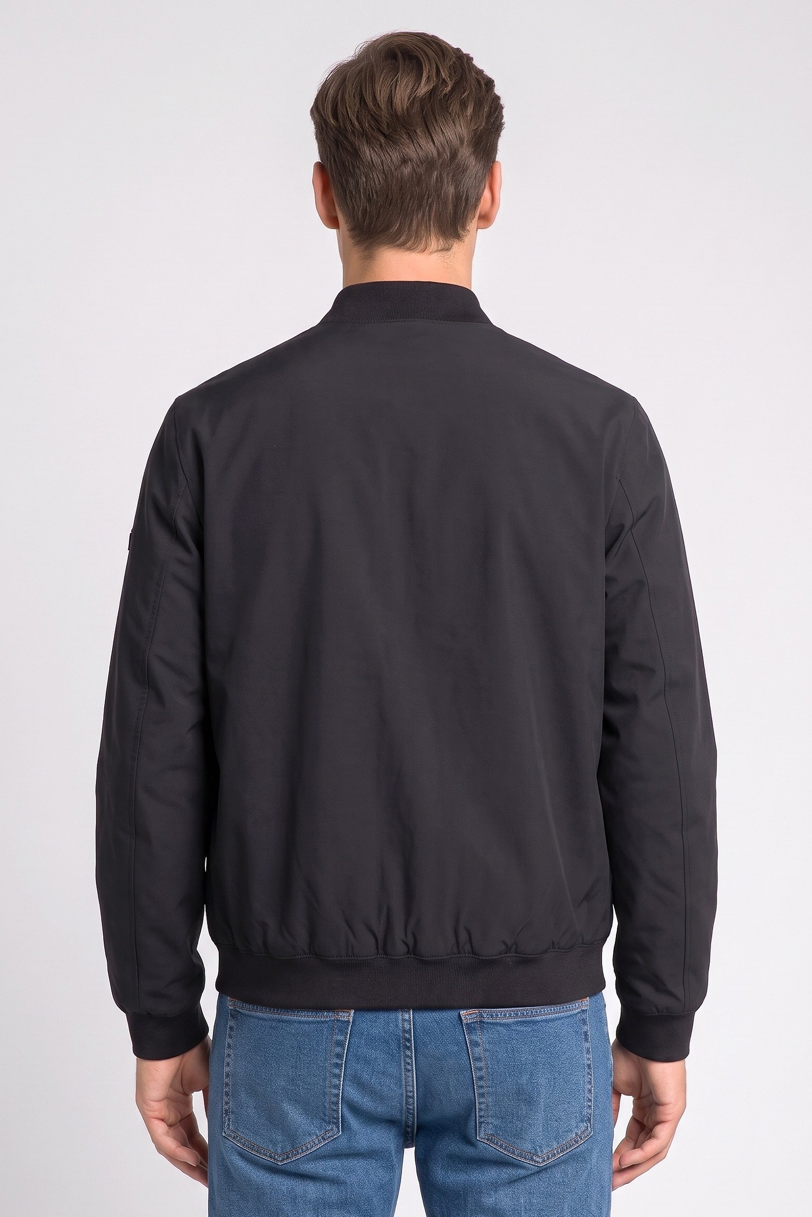 Men Plain Bomber Jacket, Black