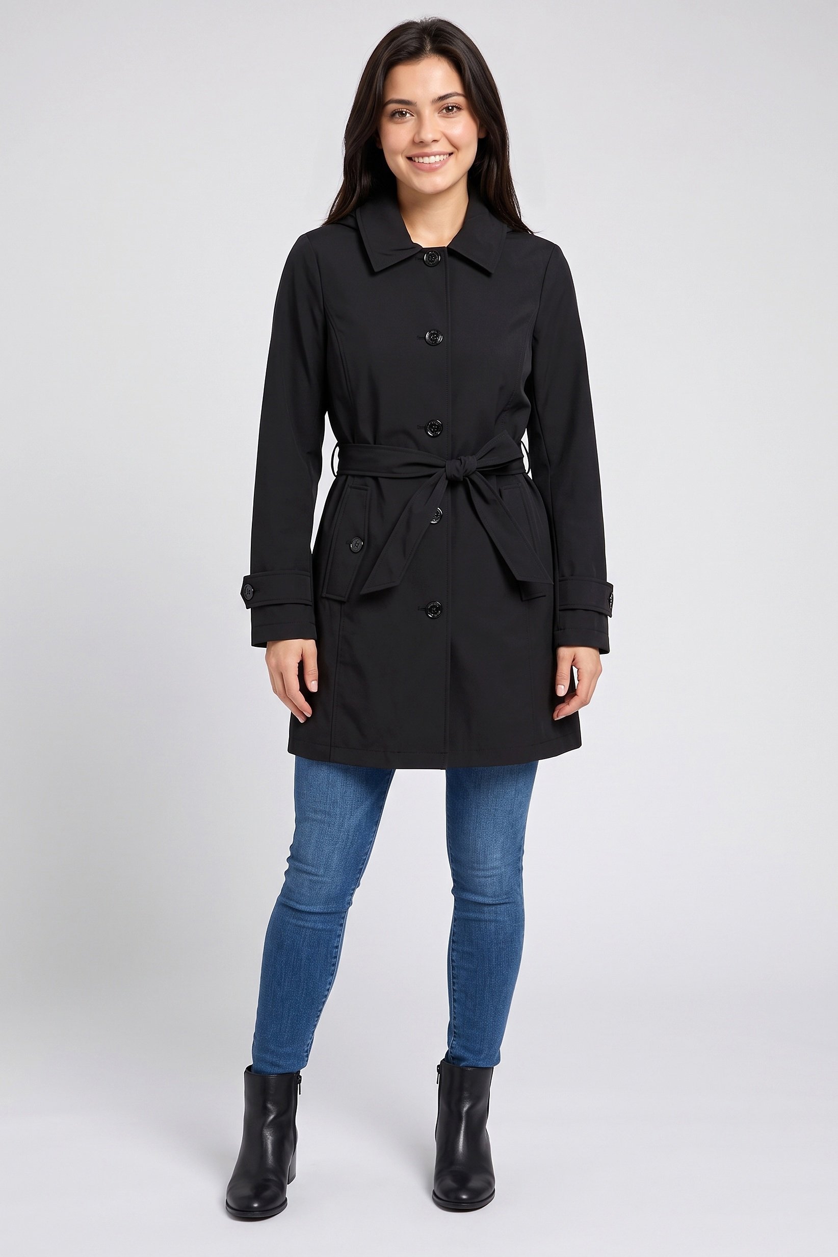 Women Plain Trench Coat, Black