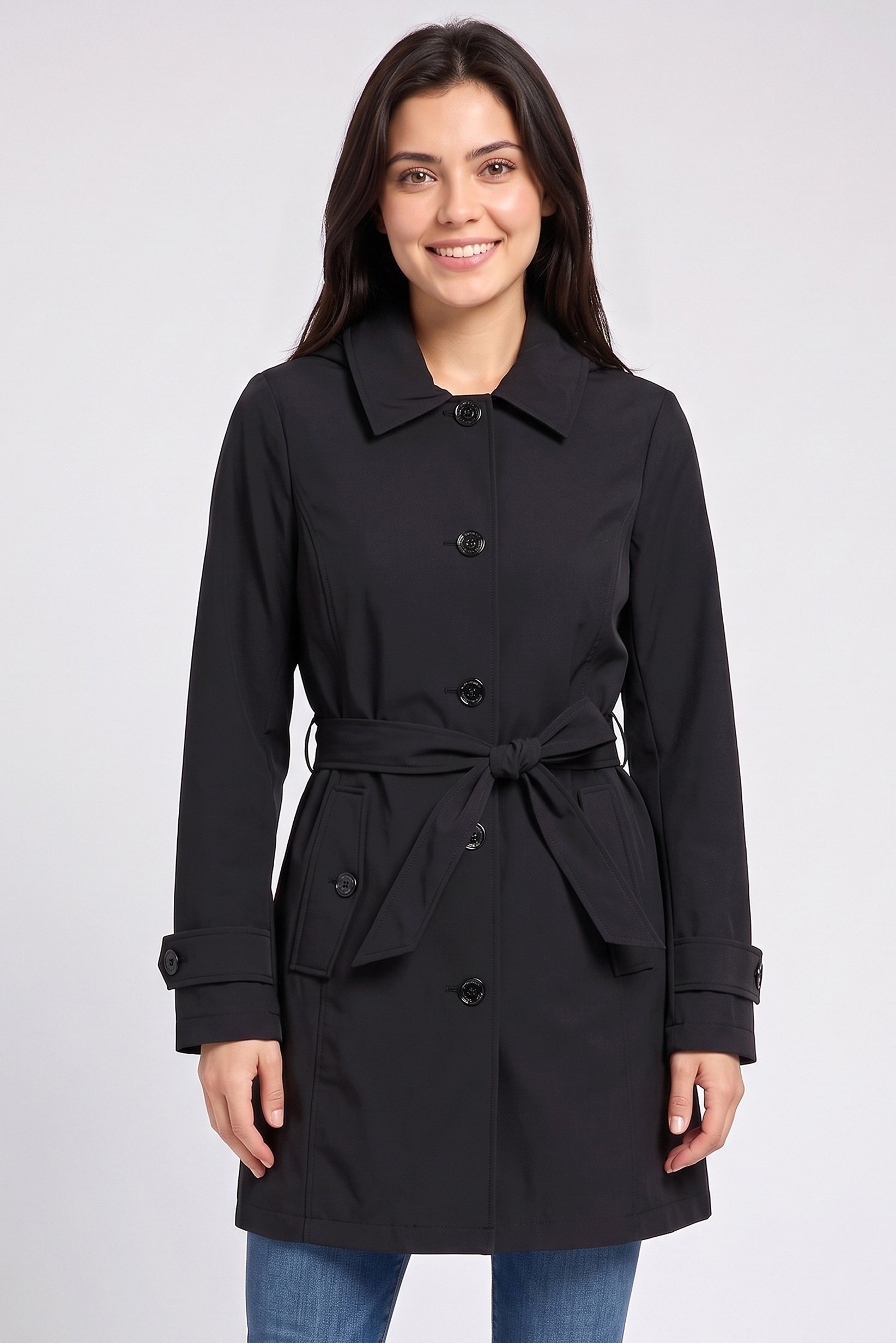 Women Plain Trench Coat, Black