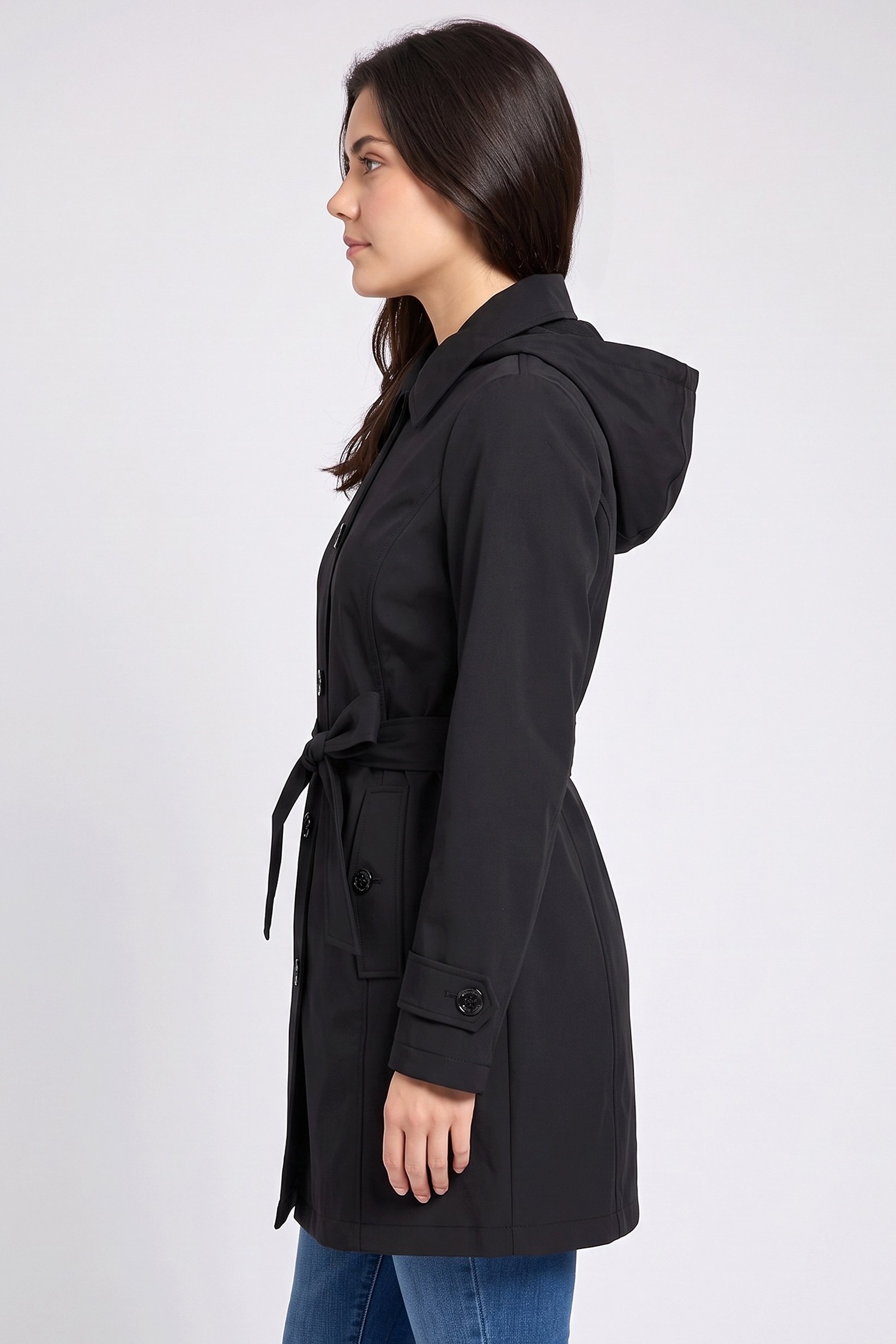 Women Plain Trench Coat, Black