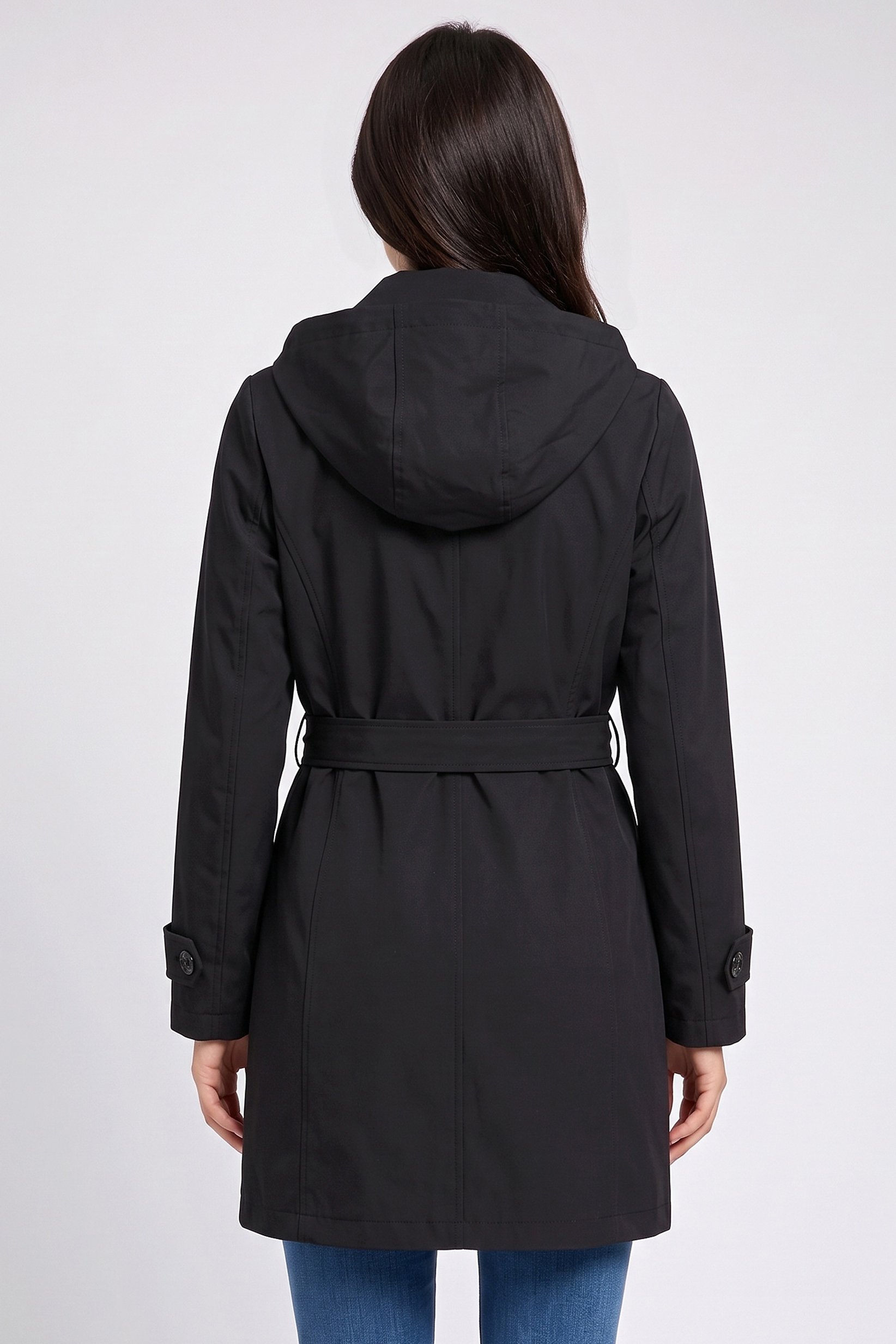 Women Plain Trench Coat, Black