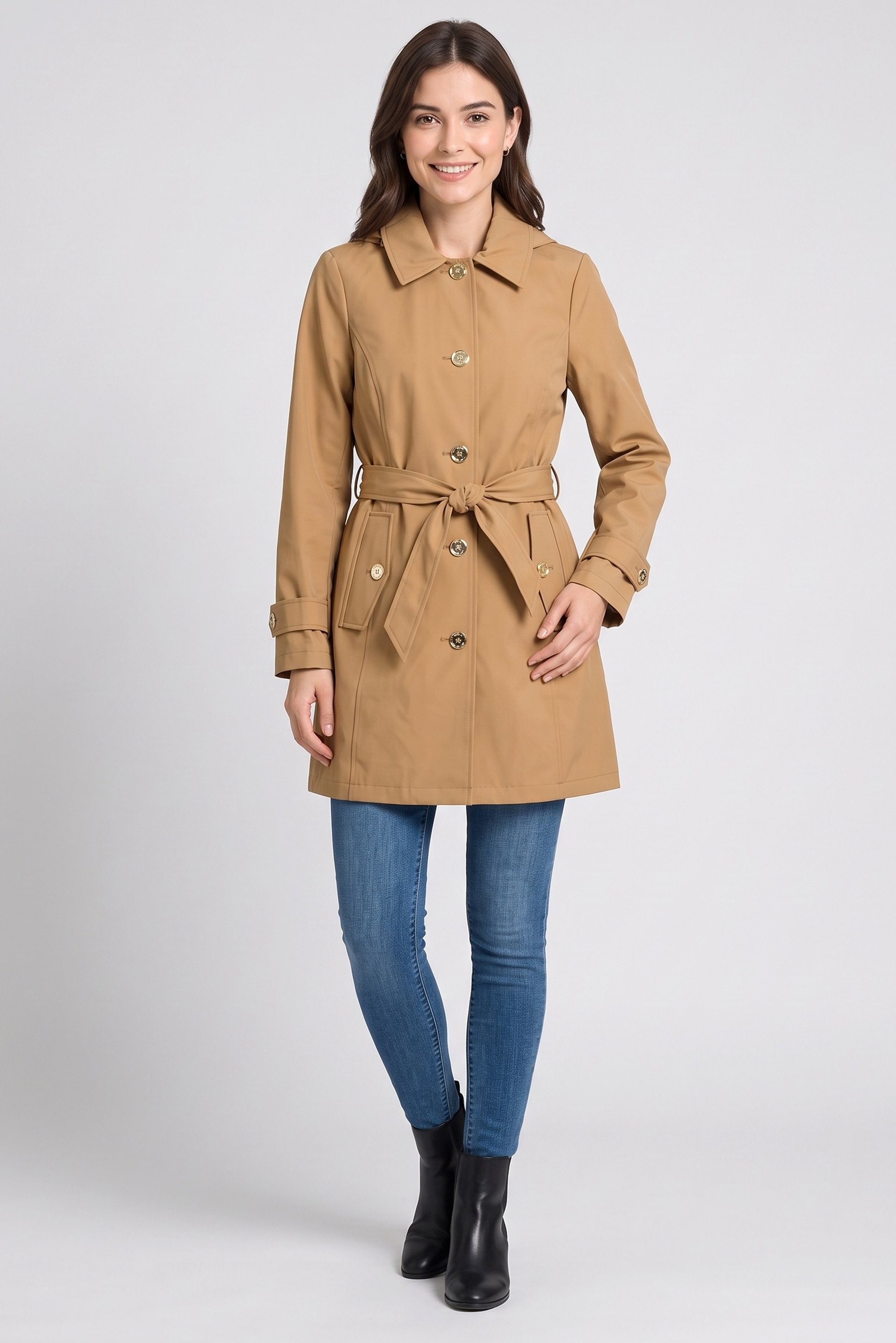 Women Plain Trench Coat, Brown