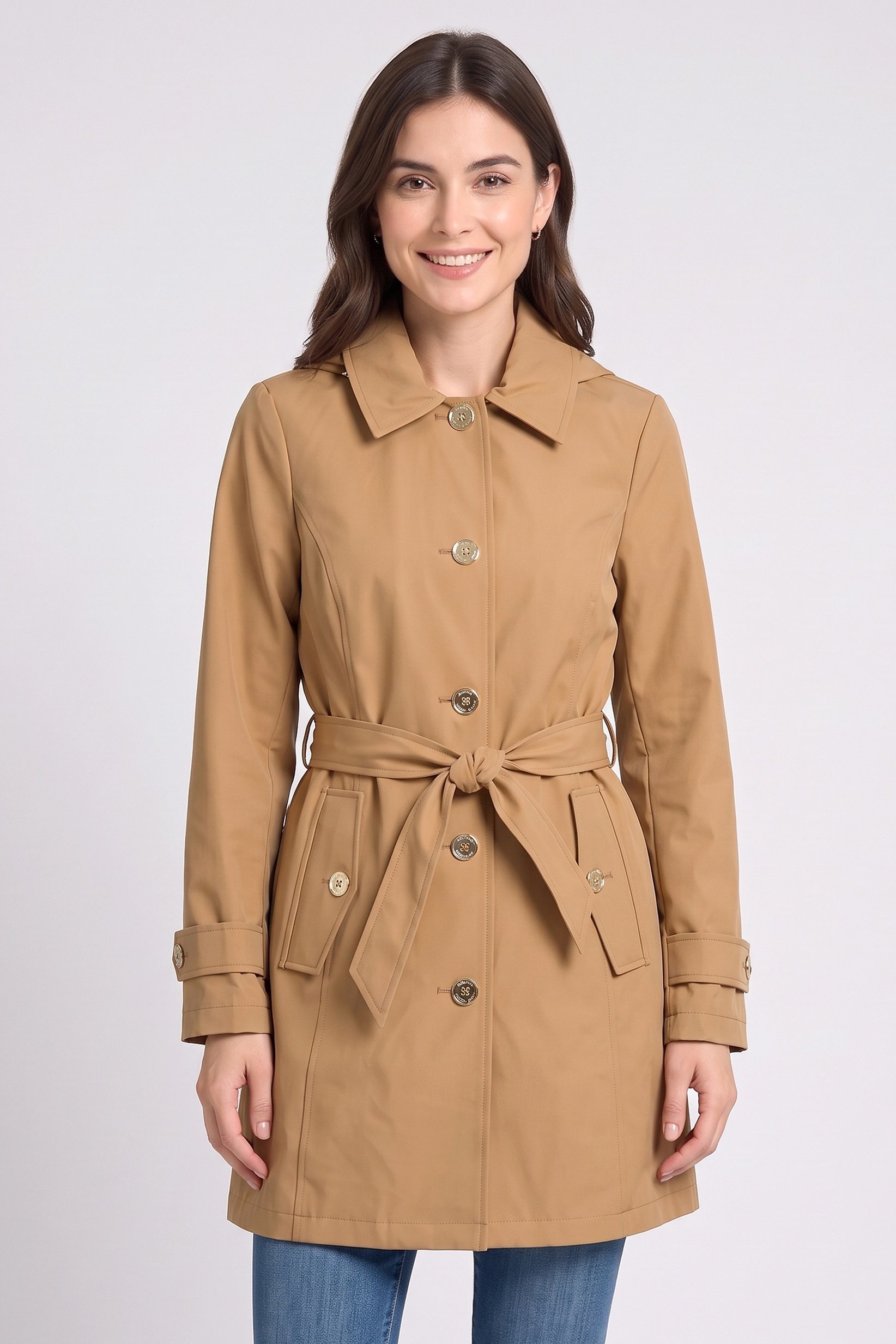 Women Plain Trench Coat, Brown