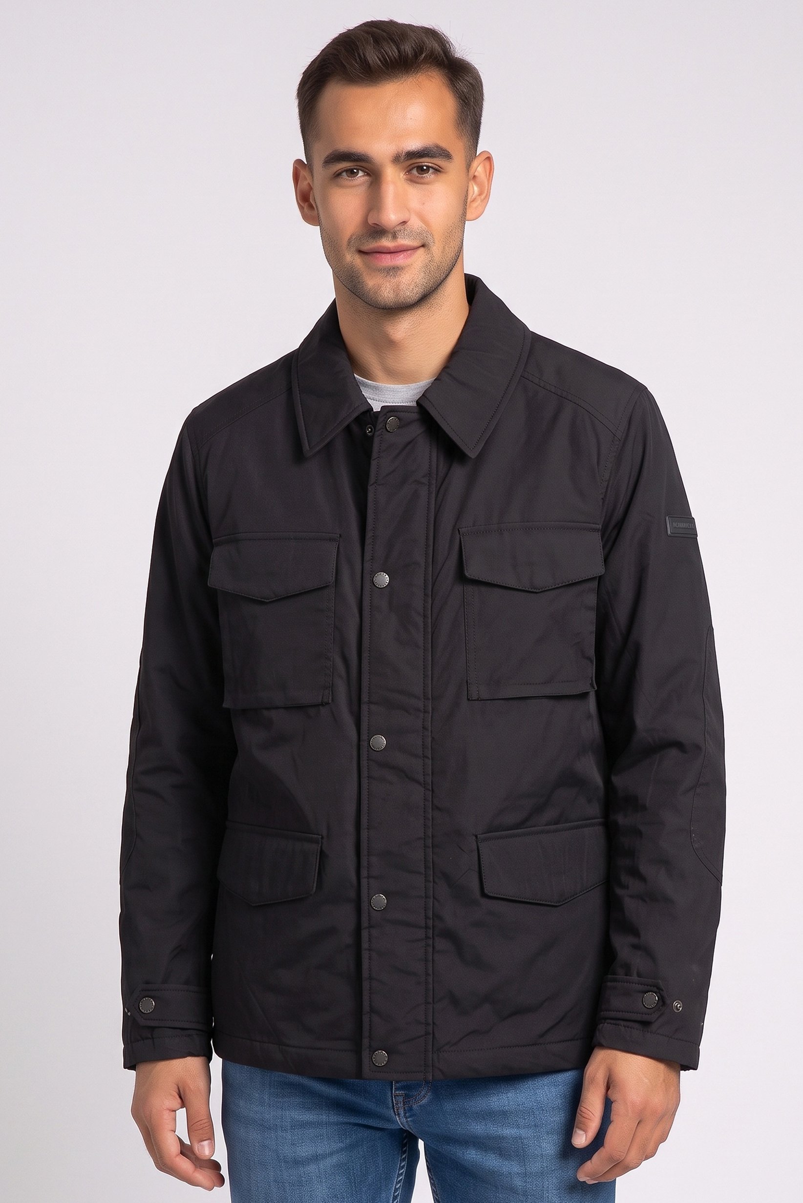 Women Plain Shirt Jacket, Black