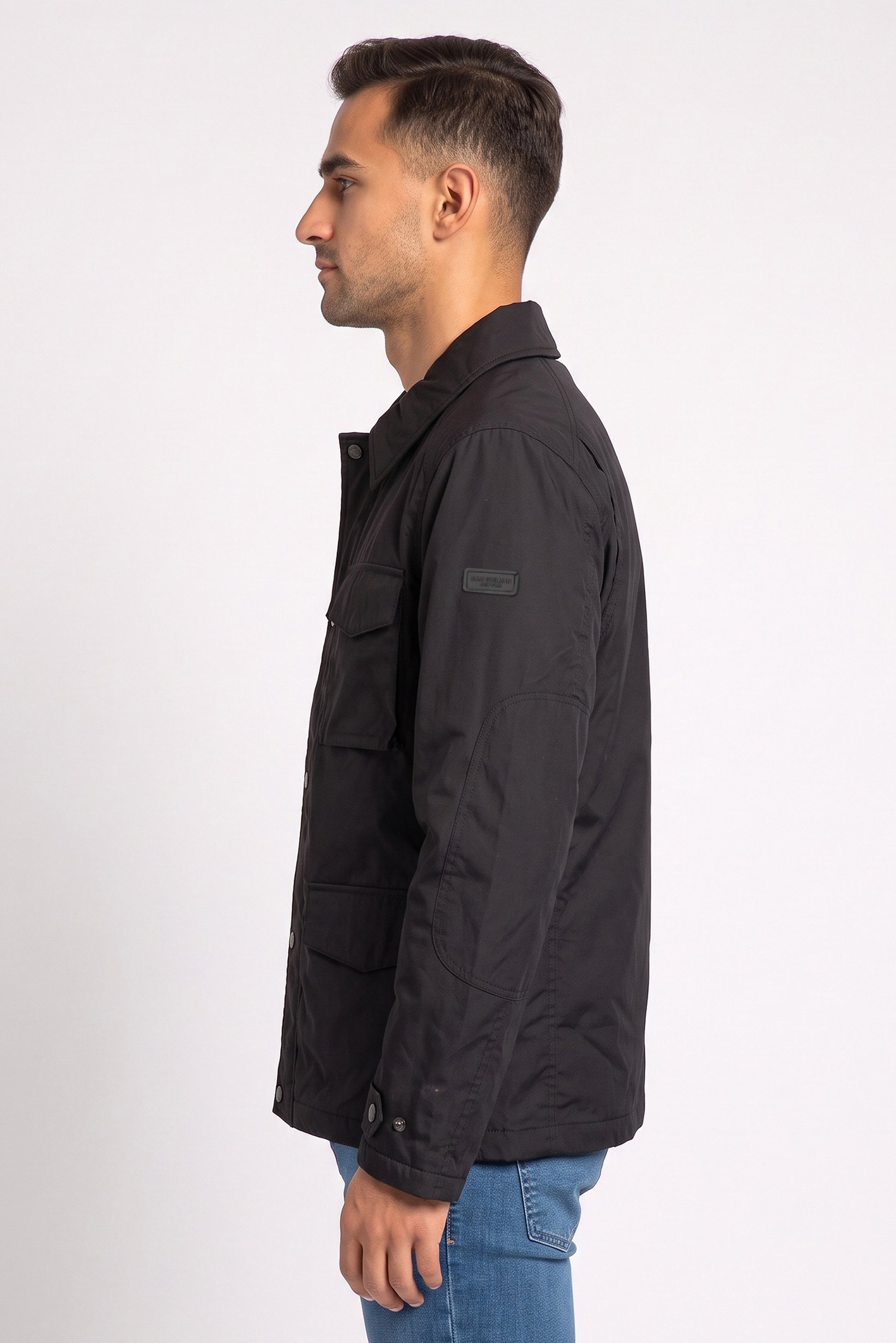 Women Plain Shirt Jacket, Black