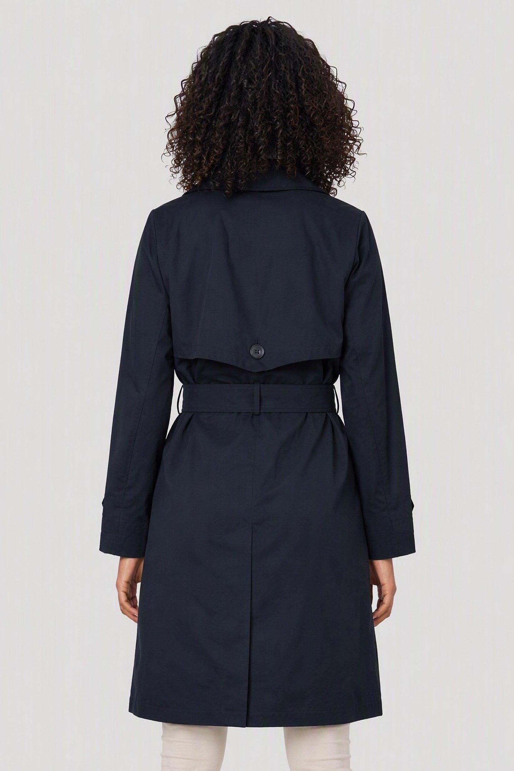 Women Plain Bleted Trench Coat, Dark Navy
