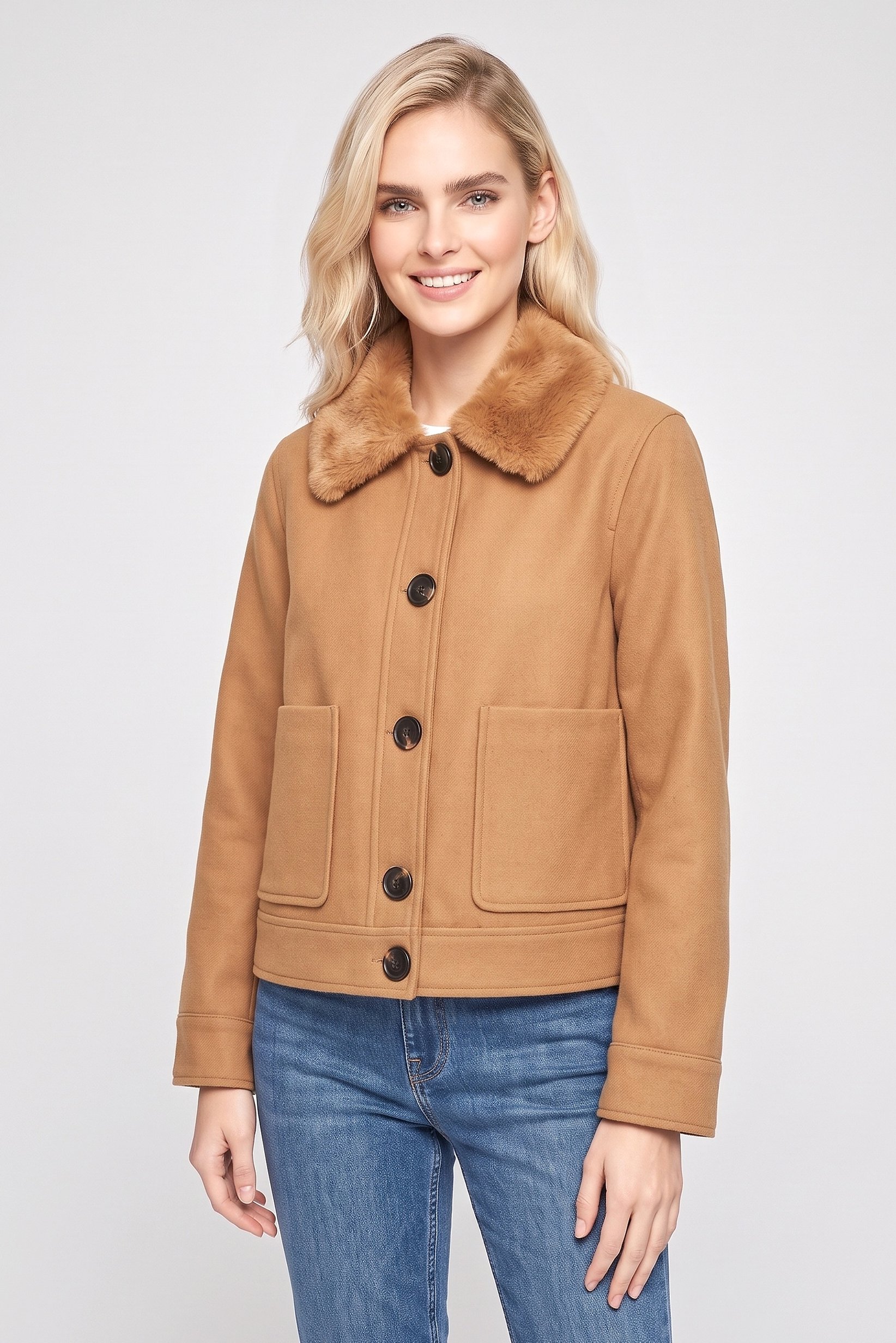 Women Long Sleeve Textured Jacket Shirt, Brown