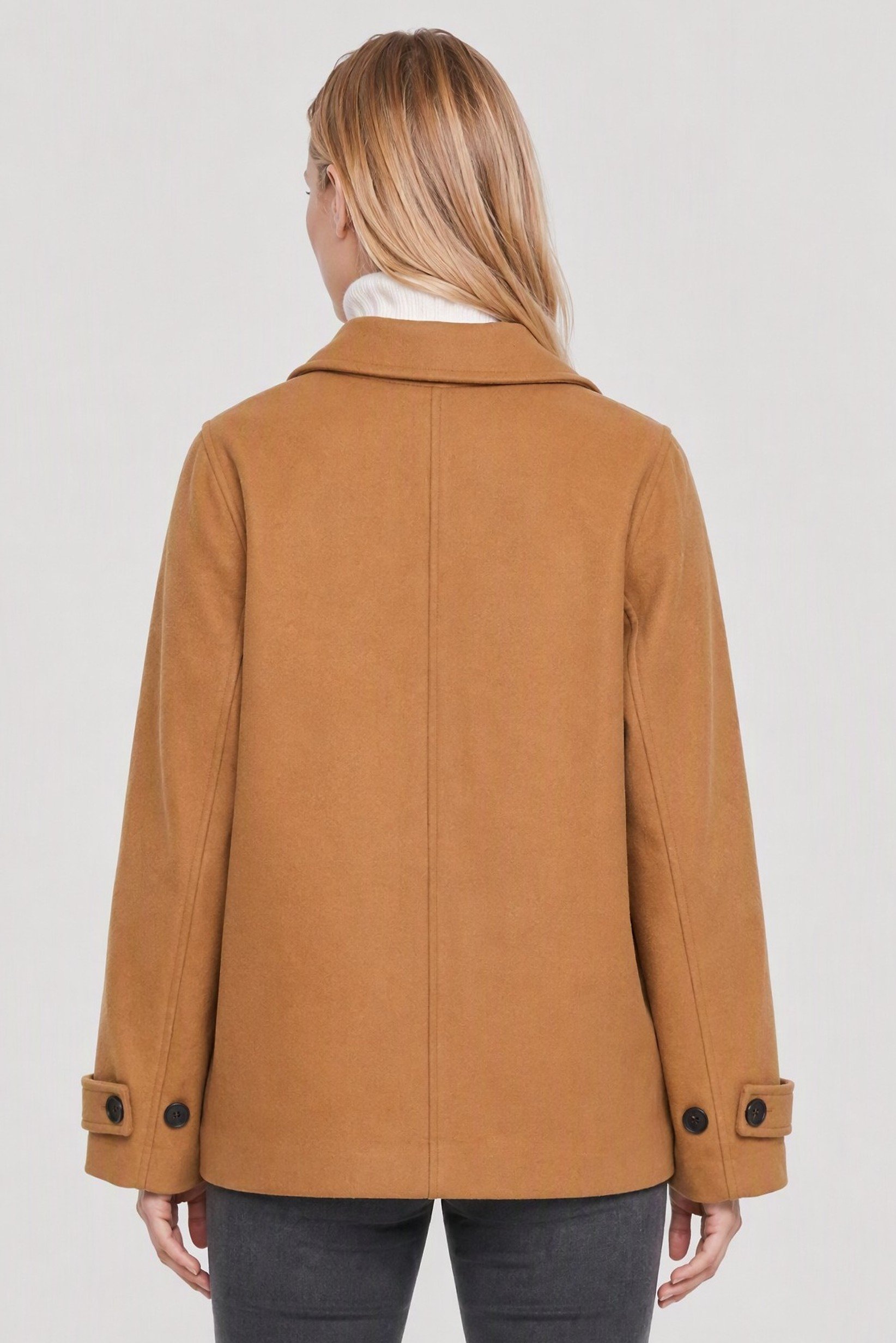 Women Notch Collar Peacoat, Tan
