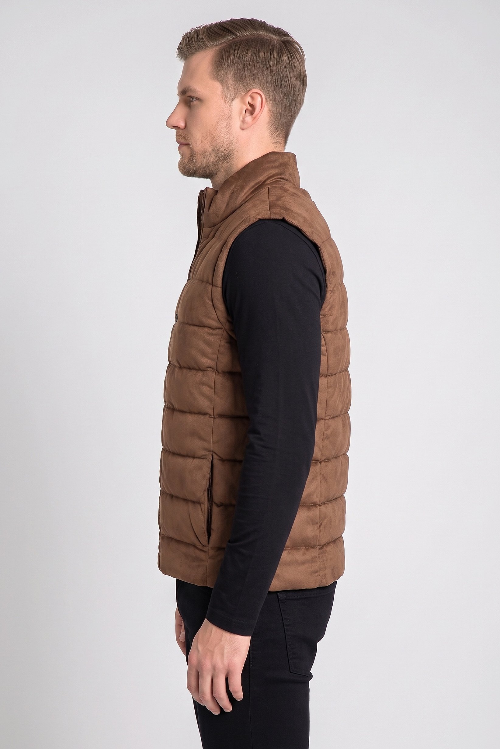 Men Quilted Puffer Vest Jacket, Brown