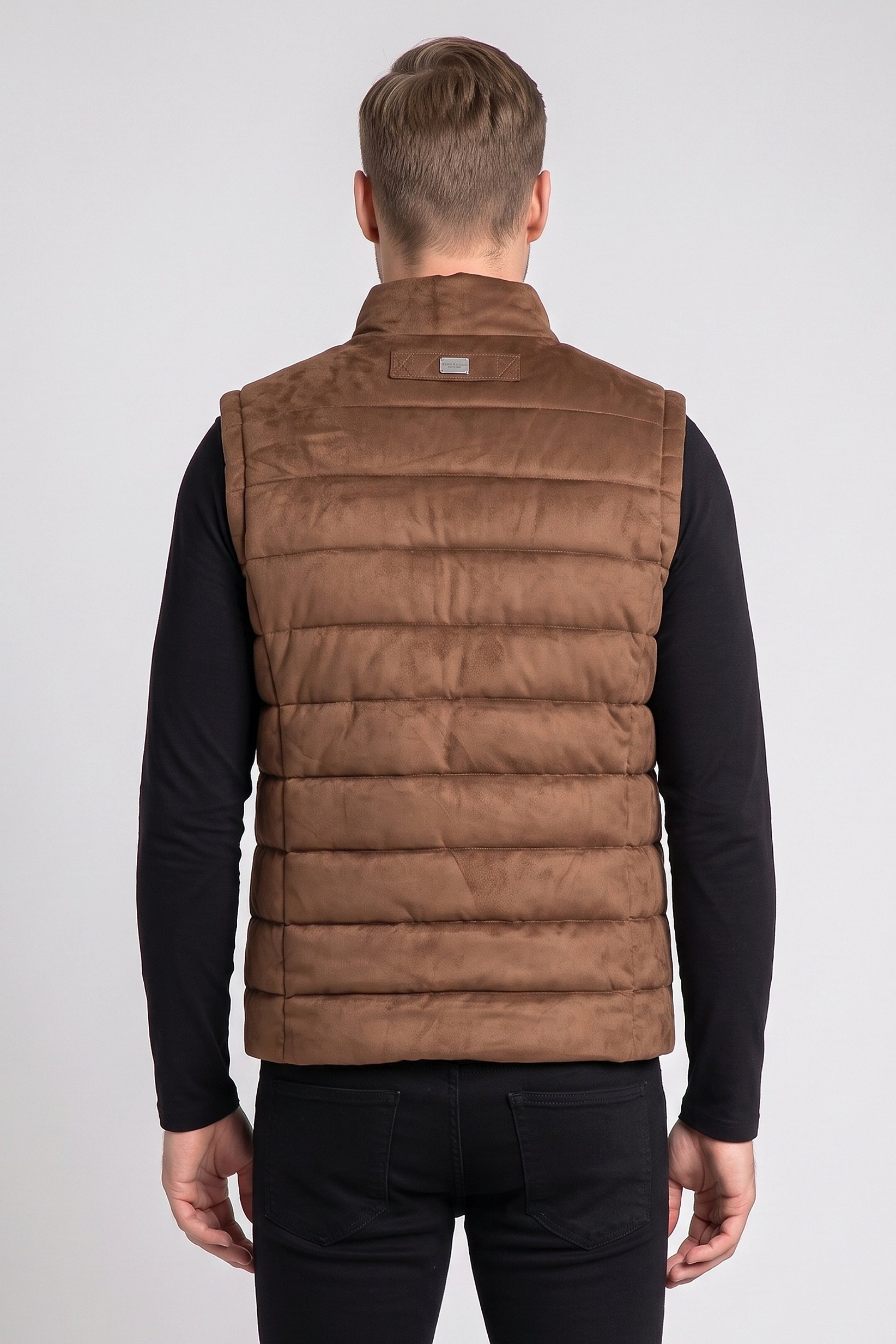 Men Quilted Puffer Vest Jacket, Brown