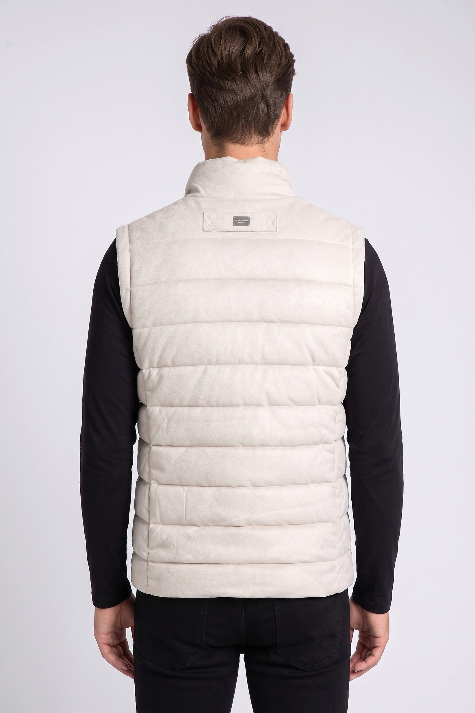 Men Quilted Puffer Vest Jacket, Beige