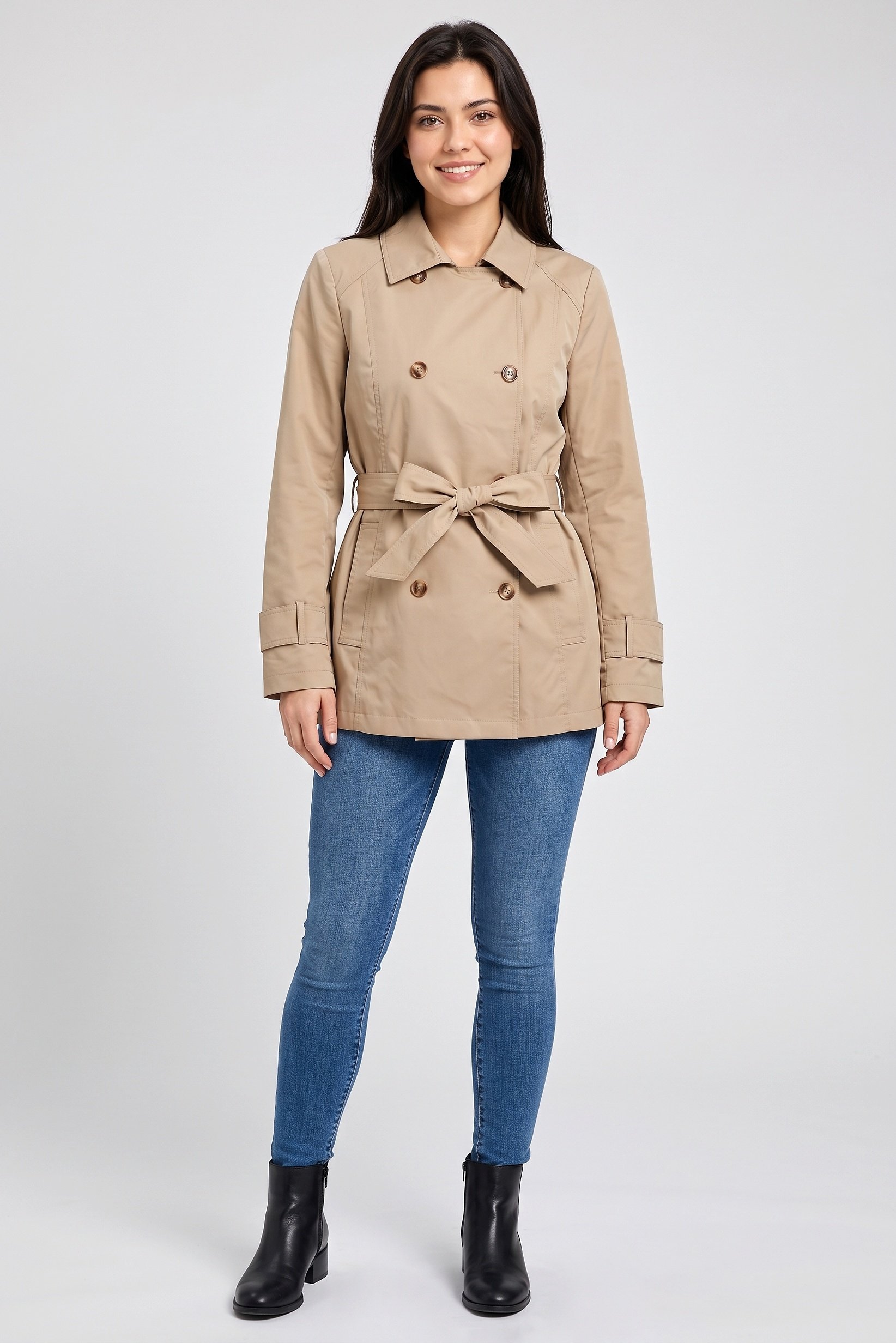 Women Solid Trench Coat, Beige