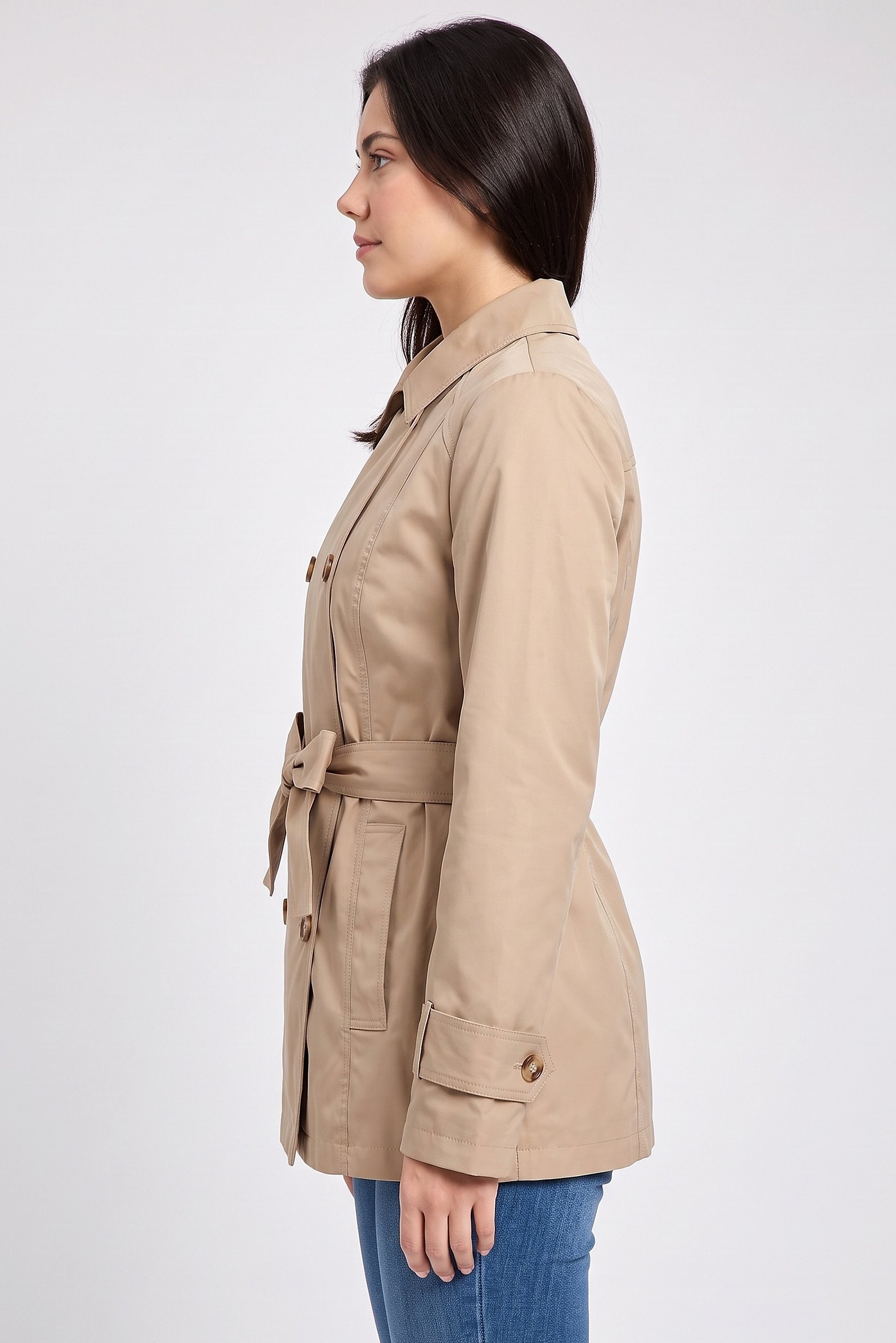 Women Solid Trench Coat, Beige