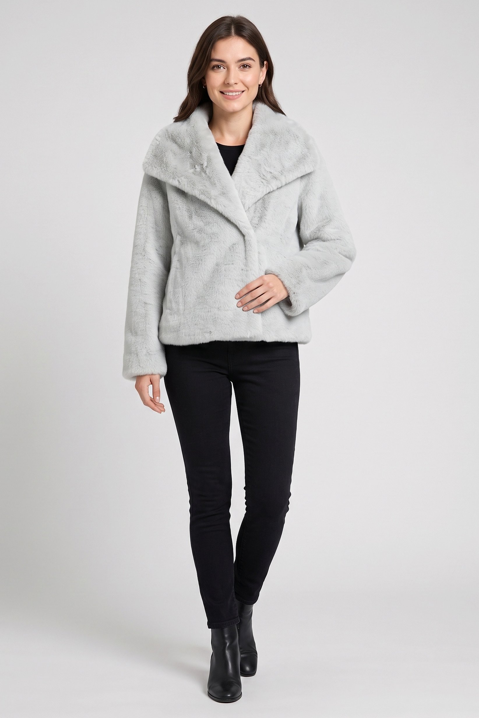 Women Faux Fur Sherpa Jacket, Grey